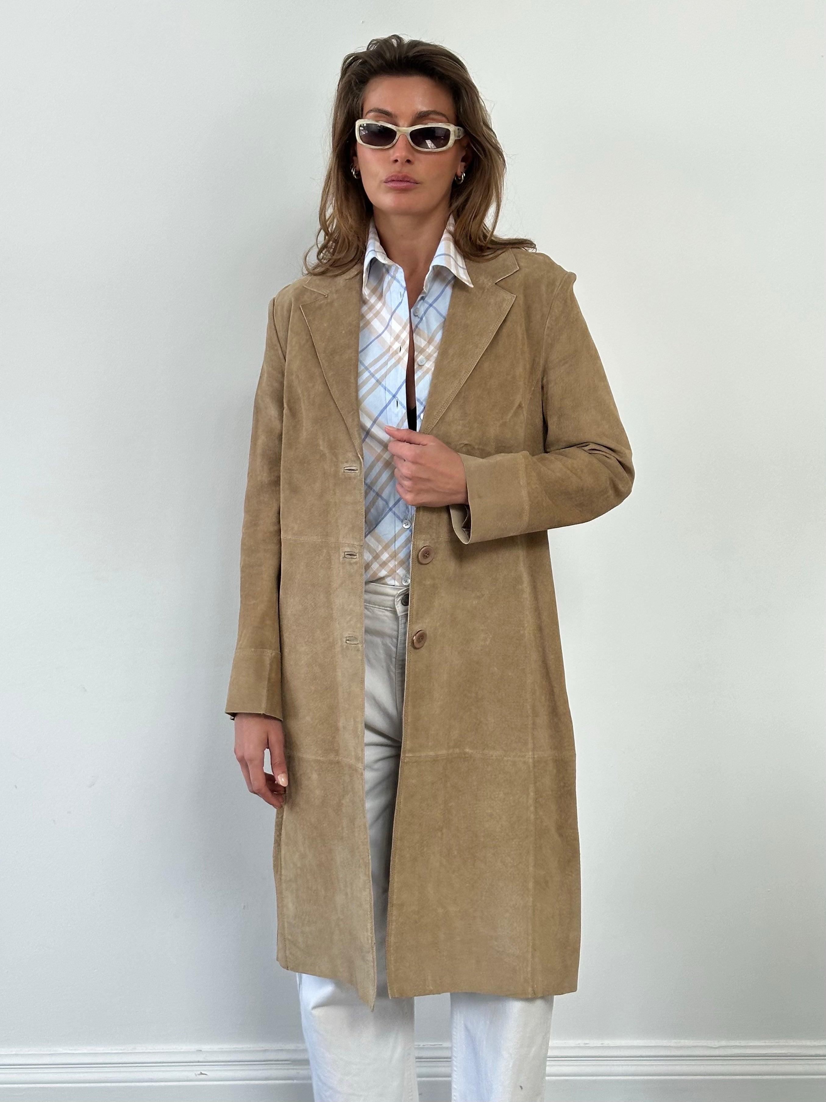 Vintage 1990s Suede Single Breasted Trench -