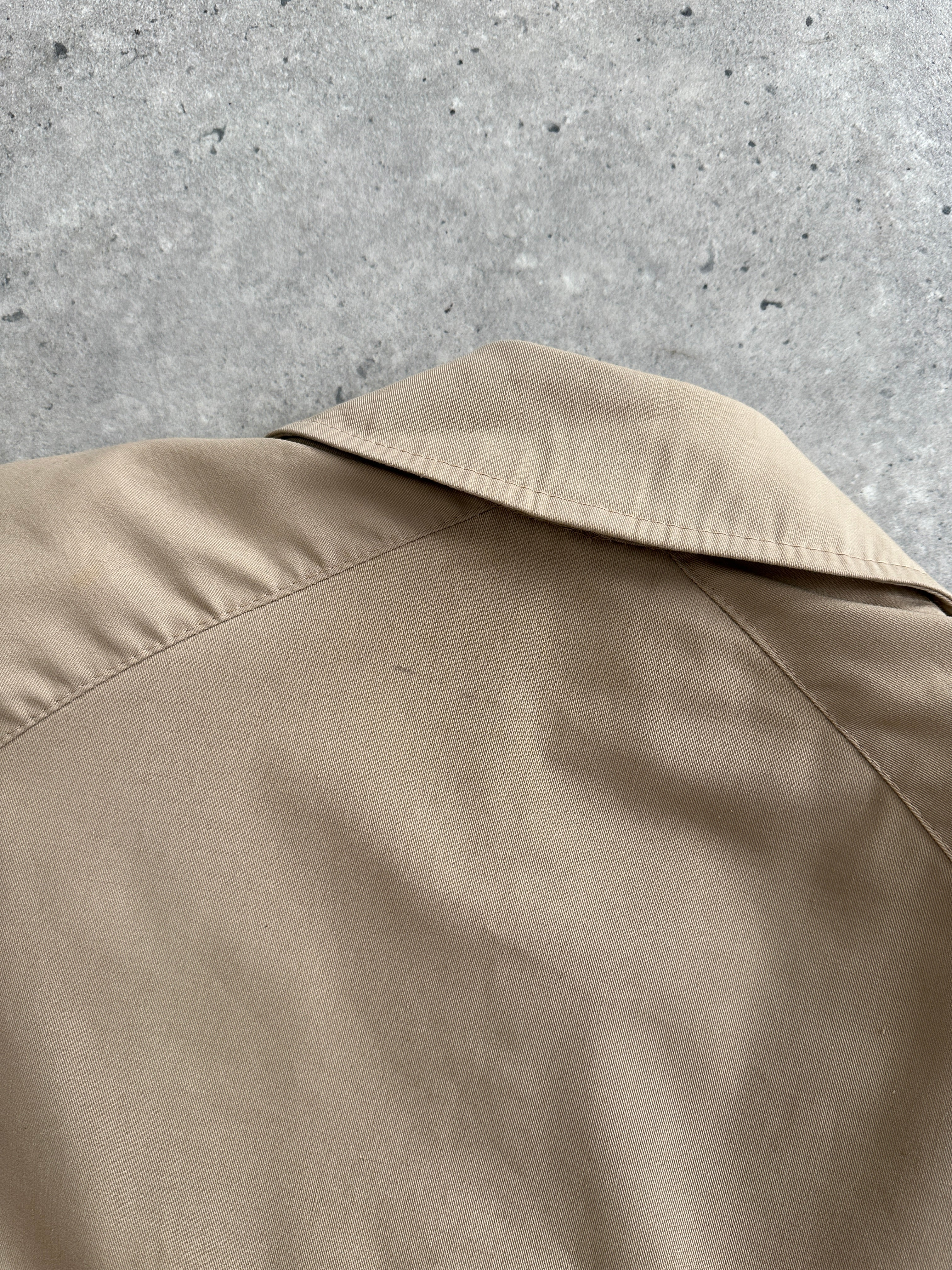 Vintage Italian vintage cotton single-breasted trench coat, size small, featuring classic design and timeless style.