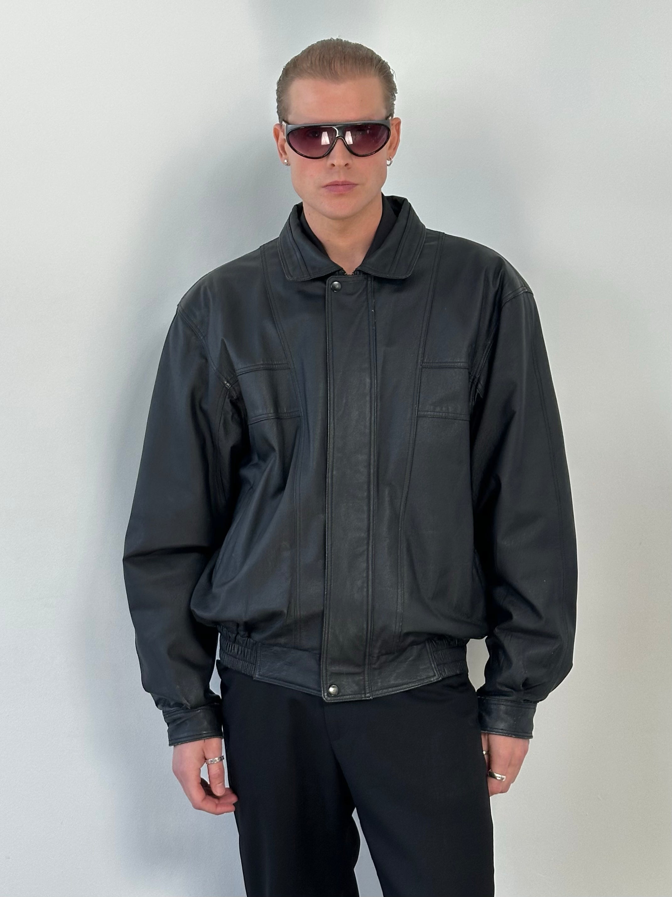 Vintage 1990s Boxy Leather Bomber Jacket - XL/XXL