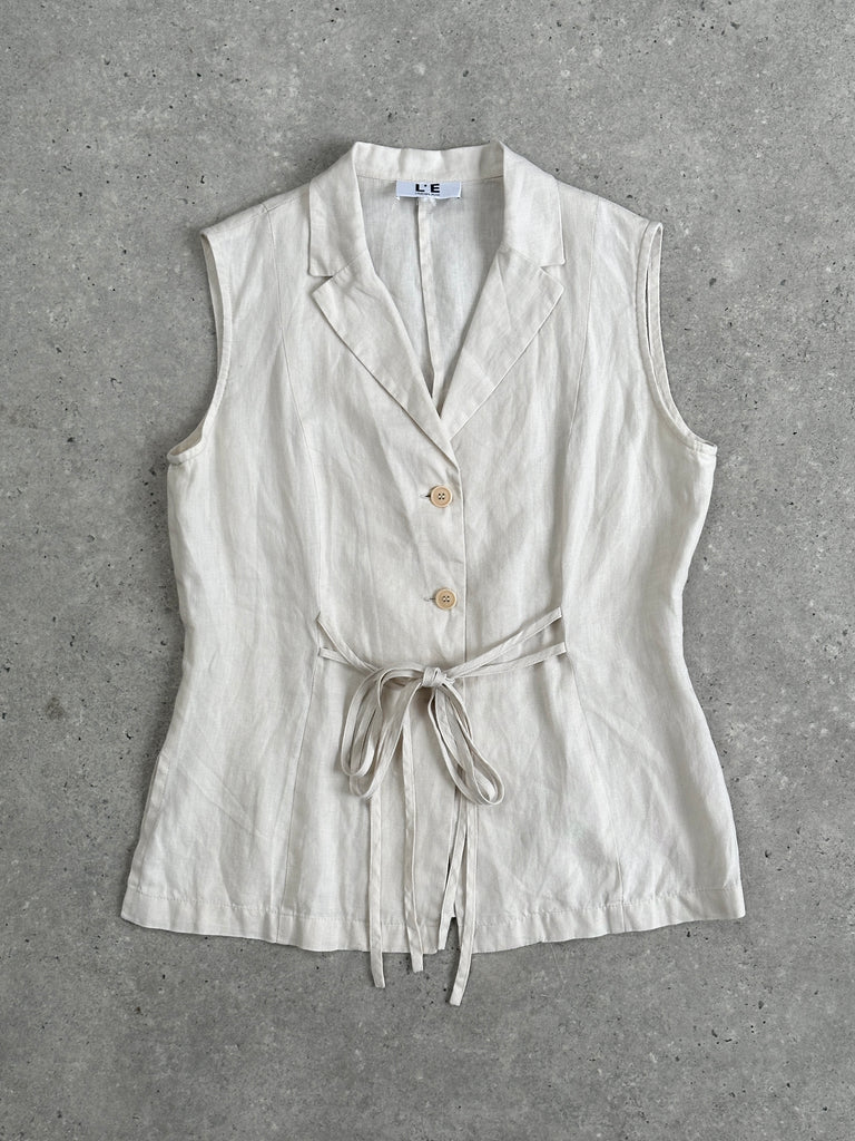 Vintage Linen Cotton Tie Front Waistcoat - M - SYLK
