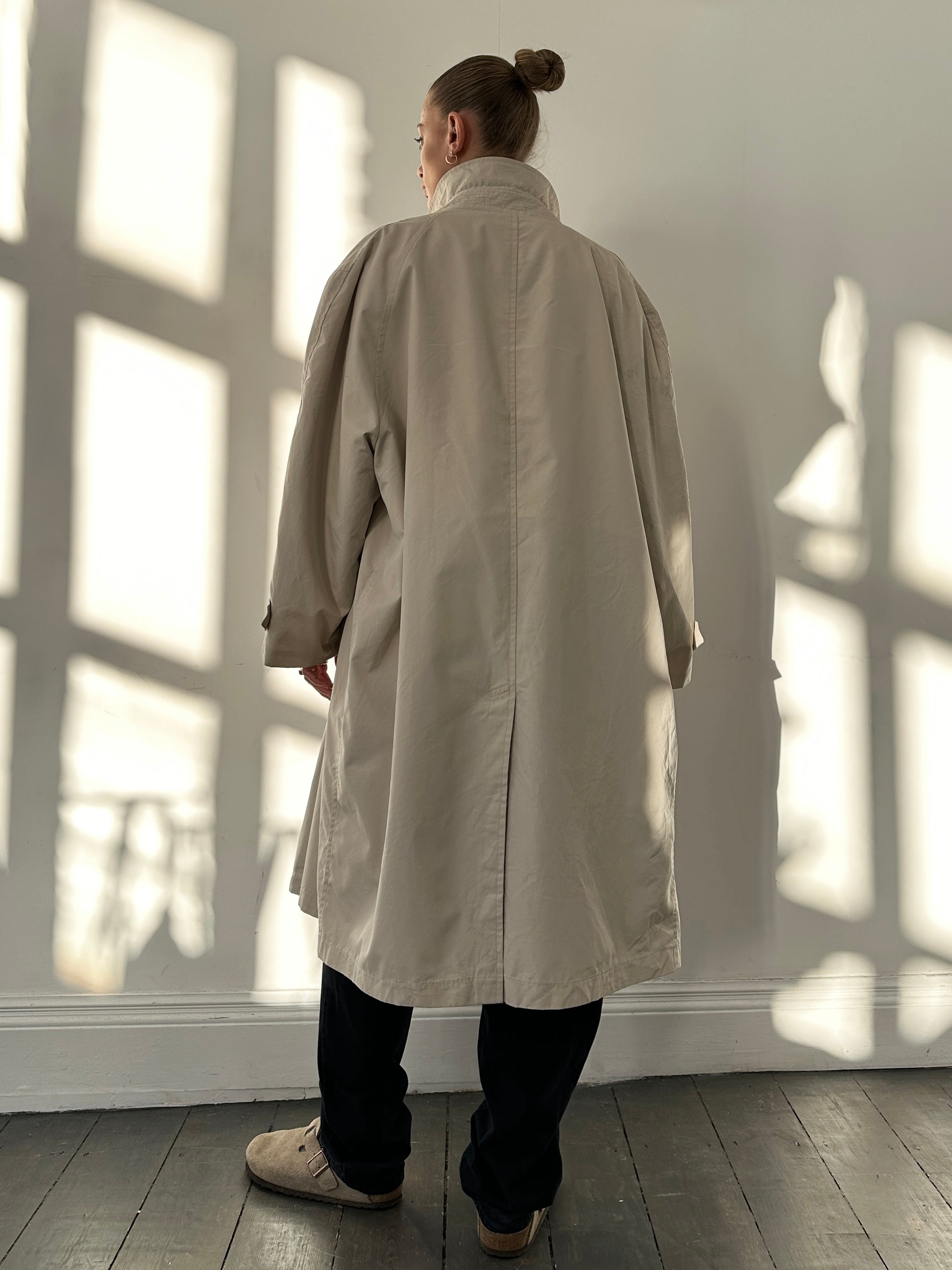 Christian Dior Monsieur cotton trench coat with concealed placket in XXL size, featuring classic styling and lightweight fabric.