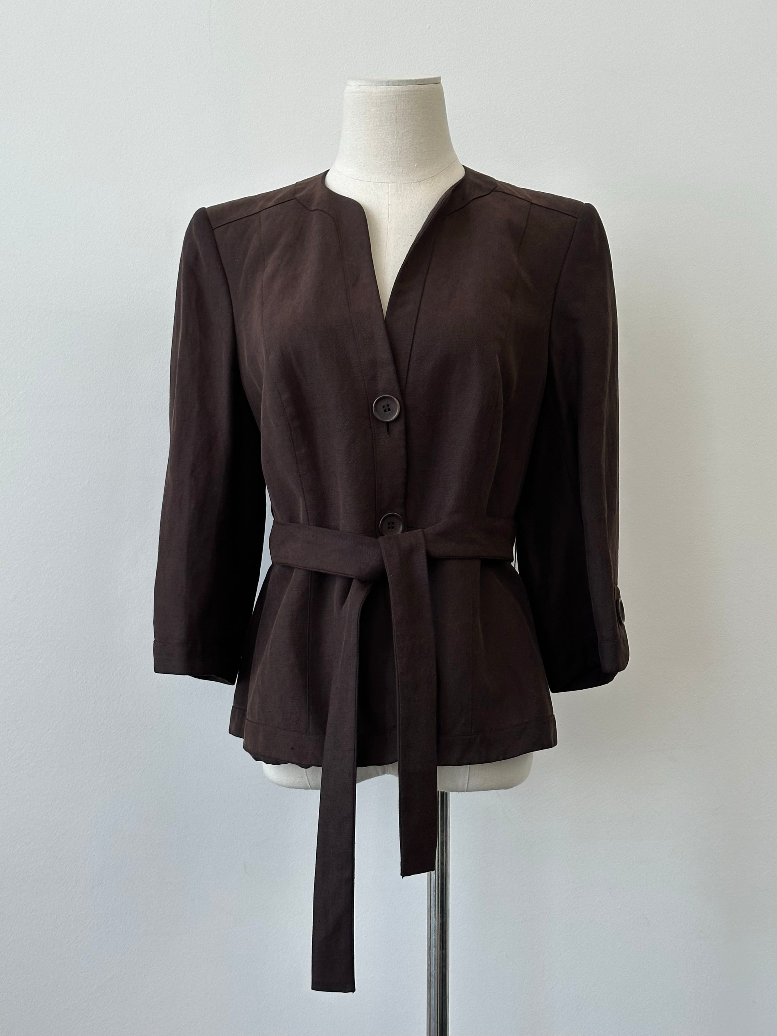 Jaeger 1990s Linen Silk Belted Jacket - S-M