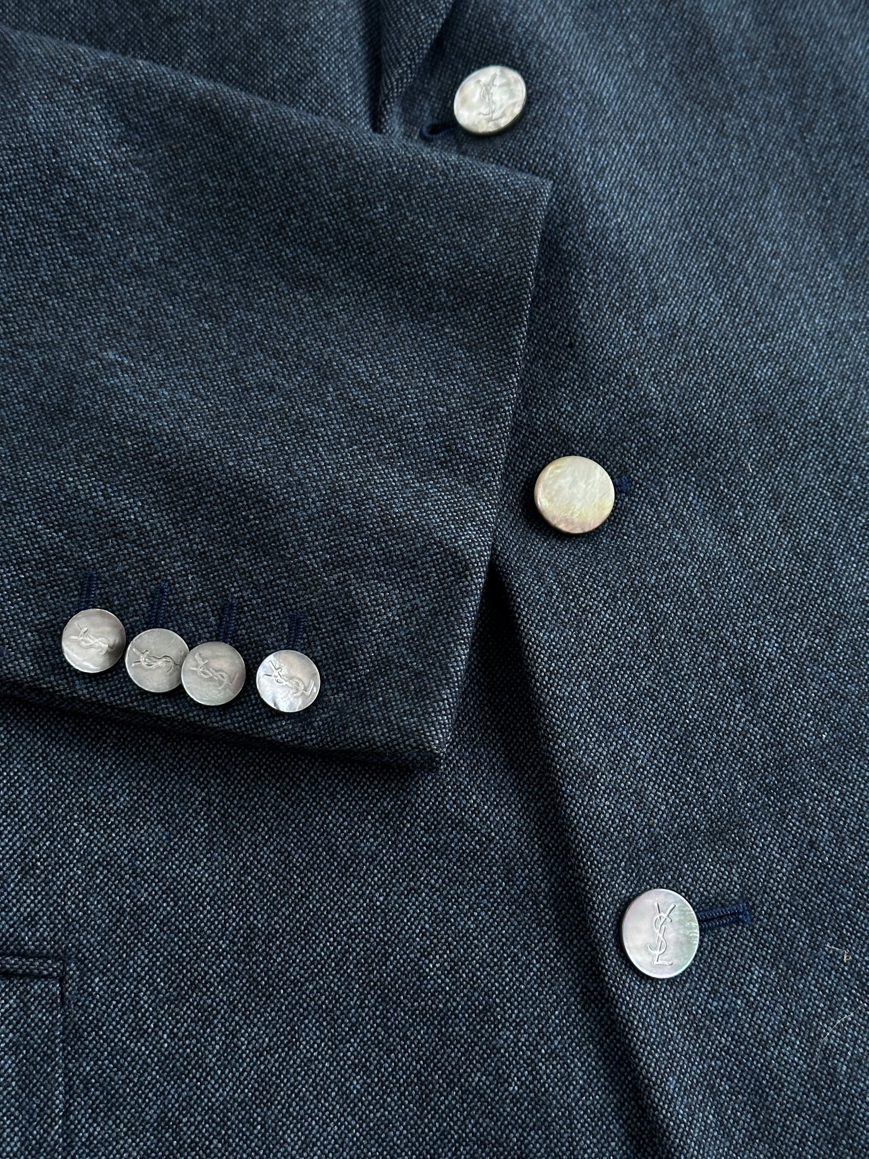 Yves Saint Laurent Rive Gauche 1990s bespoke button blazer in size 48R/XXL, tailored fit with classic lapels and stylish design.