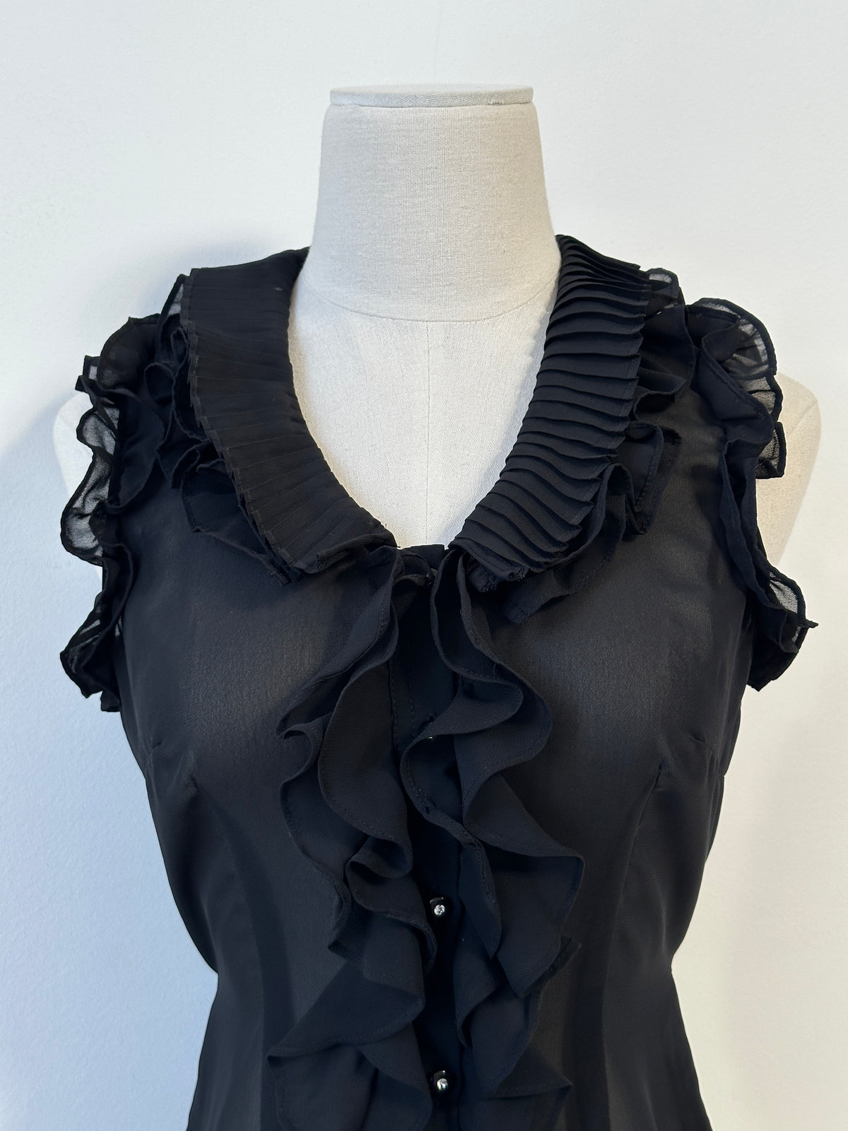 Vintage 2000s Sheer Ruffle Tit Belt Sleeveless Shirt - XS