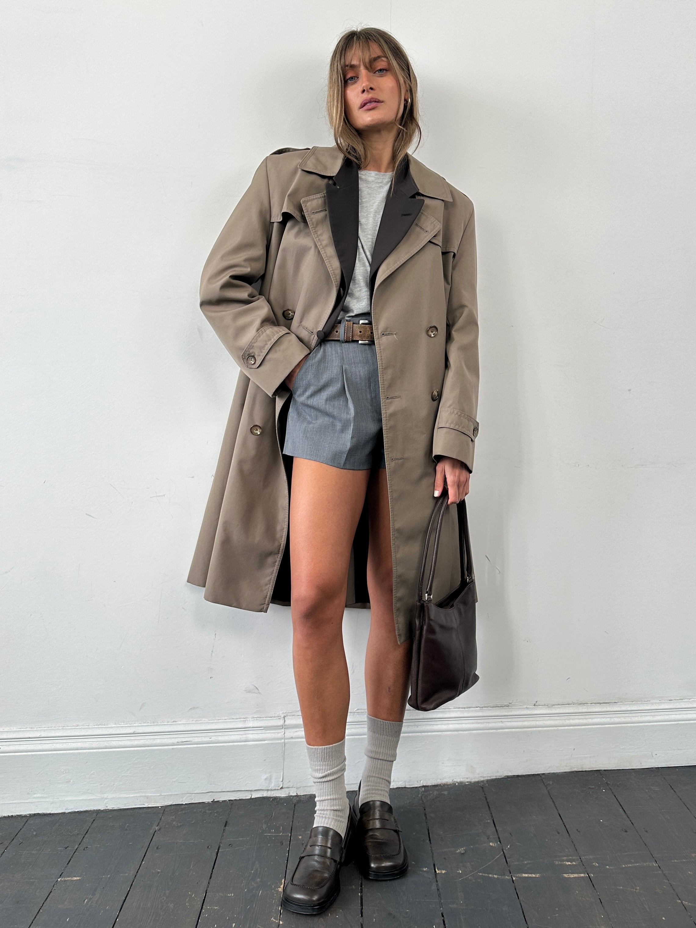 St Michael cotton double-breasted belted trench coat in size L/XL, shown with classic collar and button details.