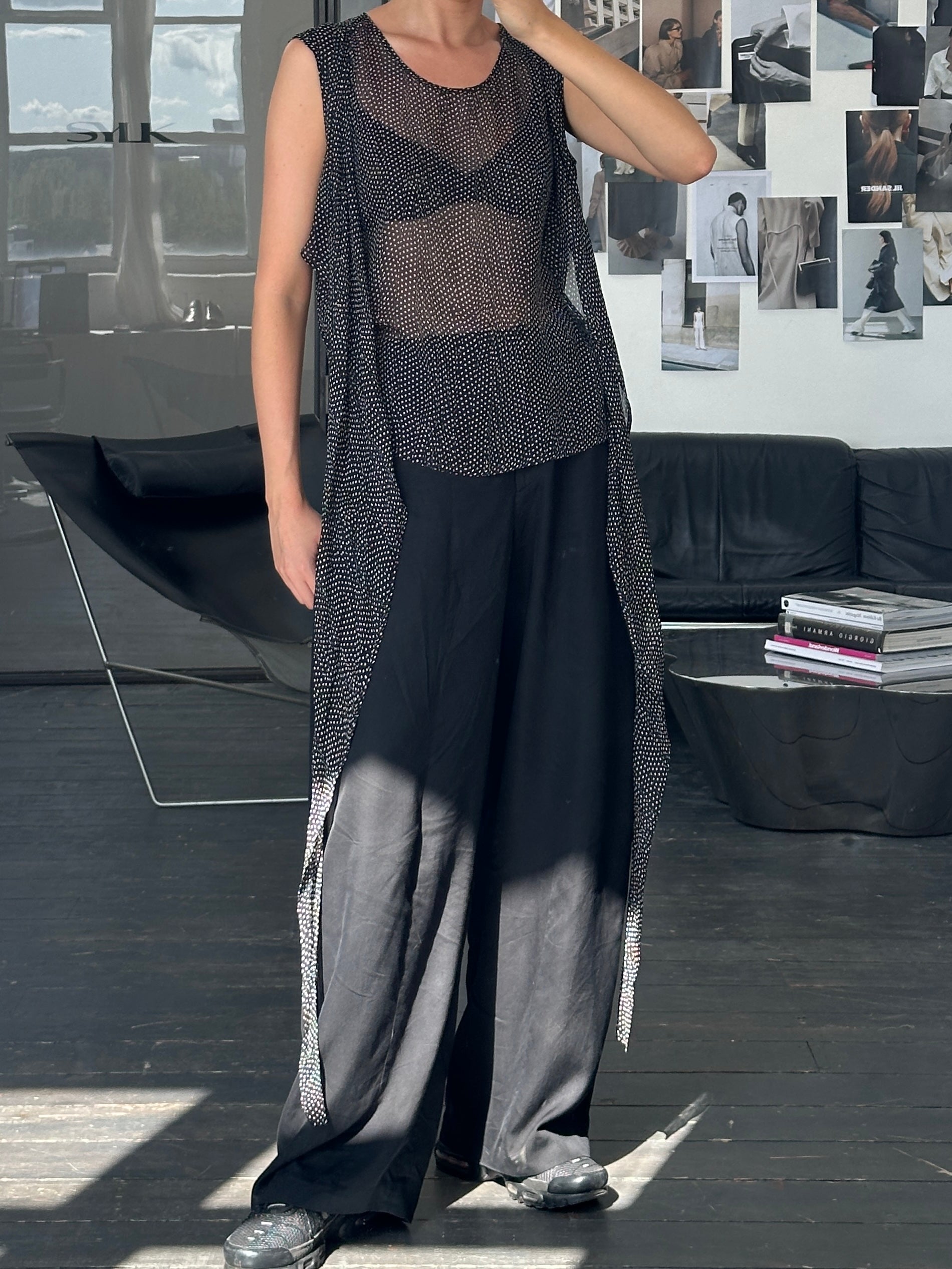 Max Mara pure silk polkadot multiway tie tank top in size M, featuring a stylish design and versatile styling options.
