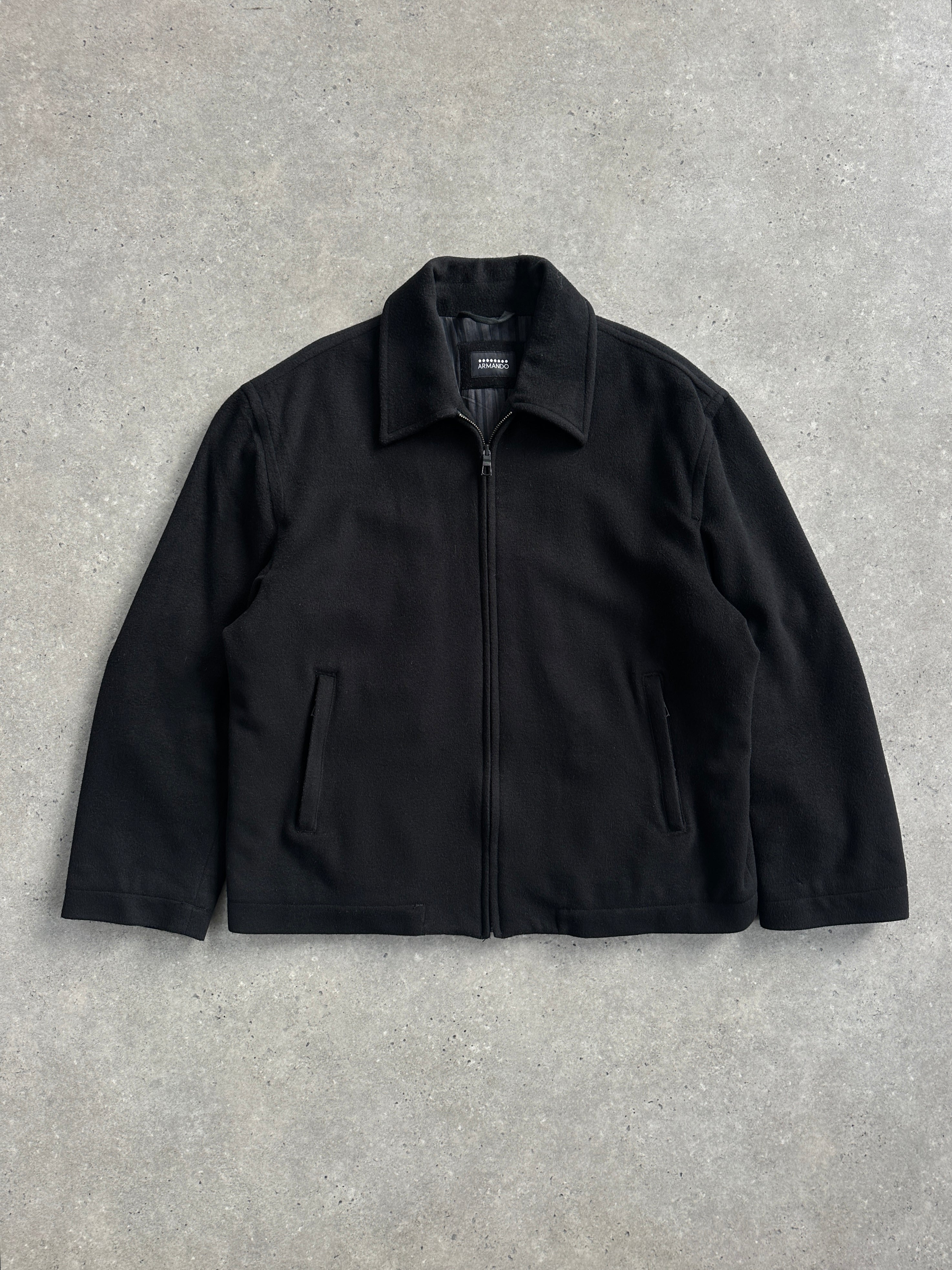 Vintage 1990s brushed wool and cashmere jacket in XL, showcasing classic design and textured fabric.