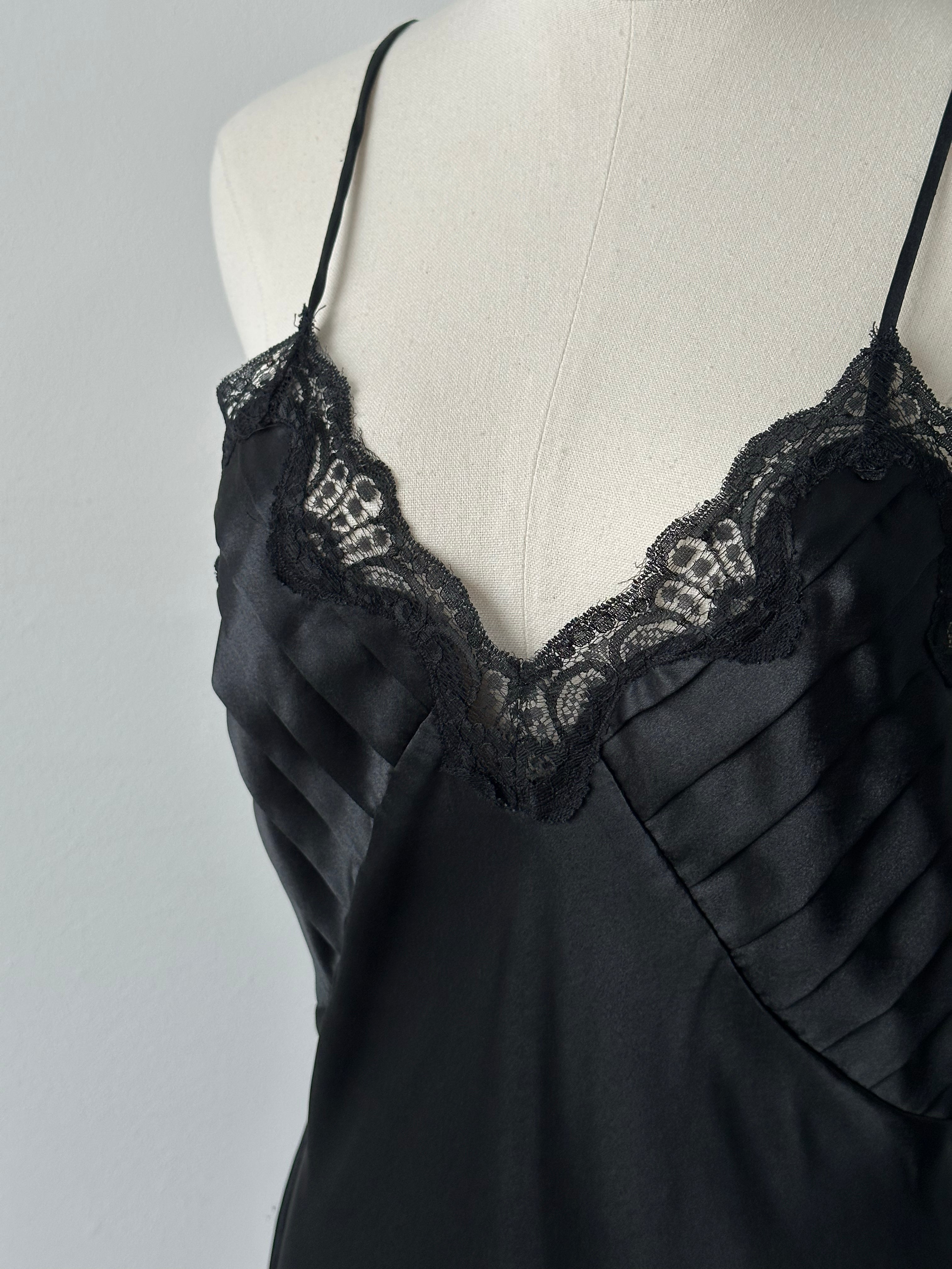 Vintage 1990s Satin Pleated Lace Mini Dress - S