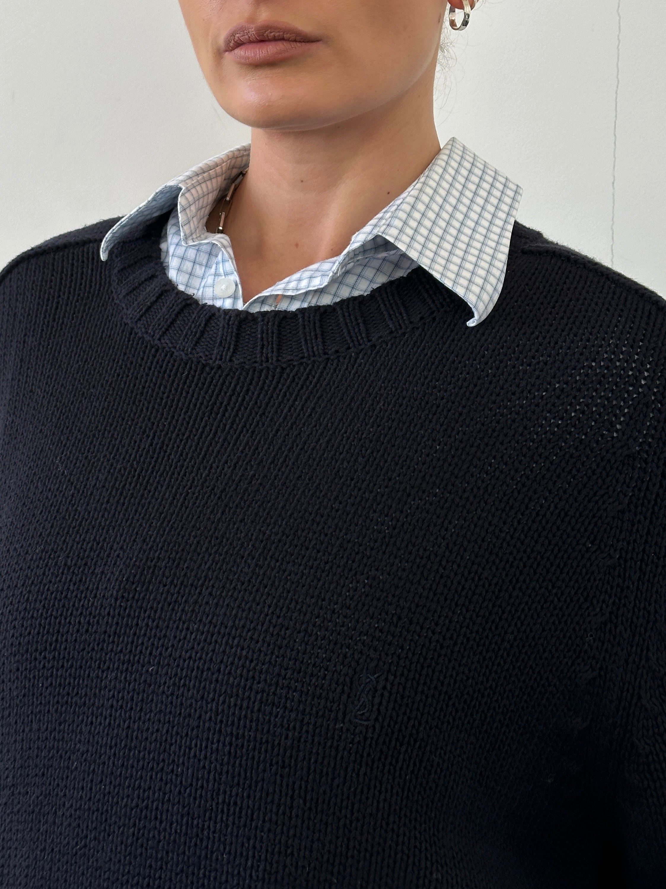 Yves Saint Laurent knitted cotton logo jumper in XL/XXL, featuring a classic design with the brand's logo on the front.