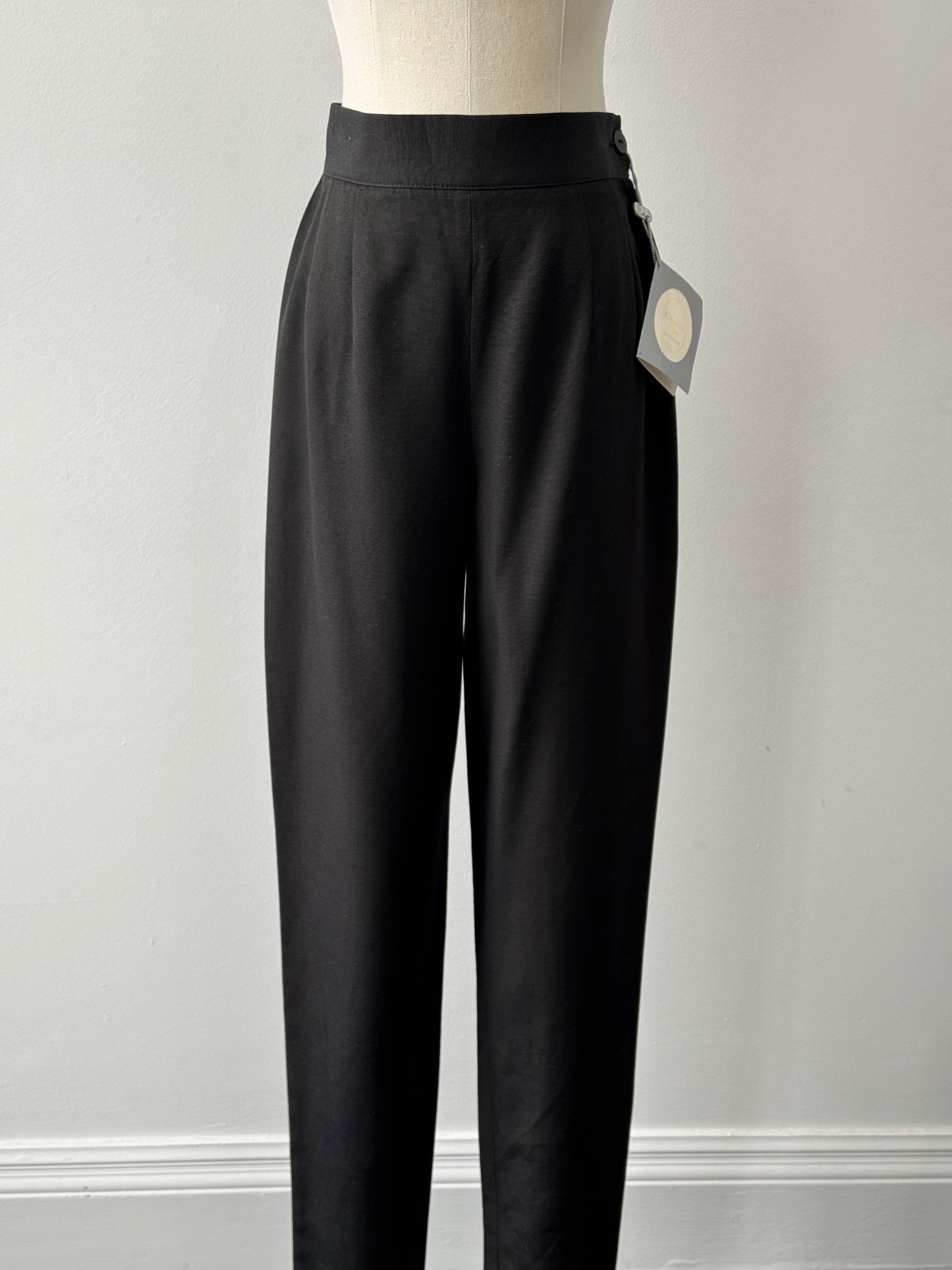 Christian Dior 1990s silk tapered leg trousers, W24, featuring sleek design and luxurious fabric, showcased in a detailed image.