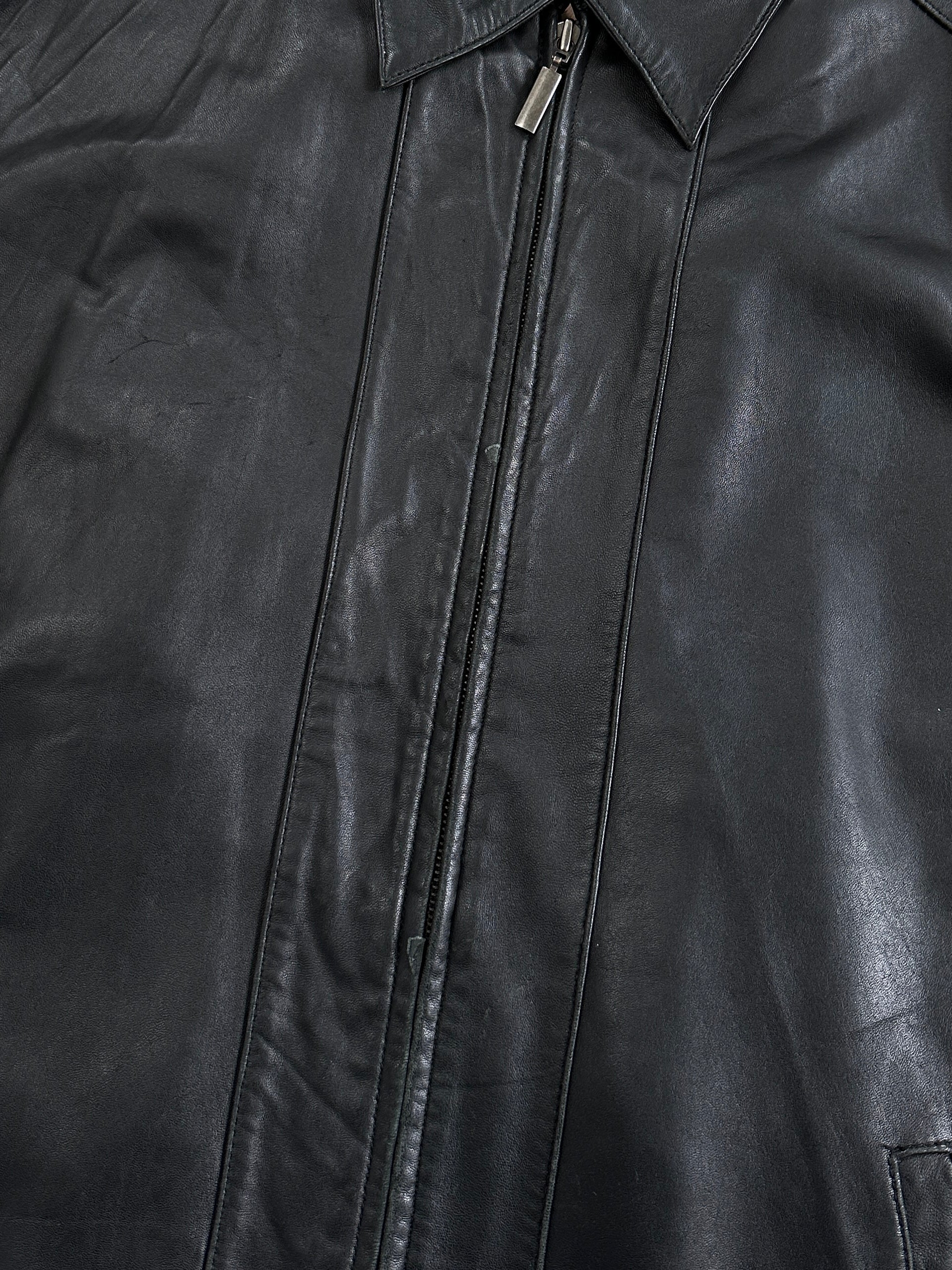 Balmain smooth leather jacket in size XL, featuring a sleek design with a classic collar and zip closure.