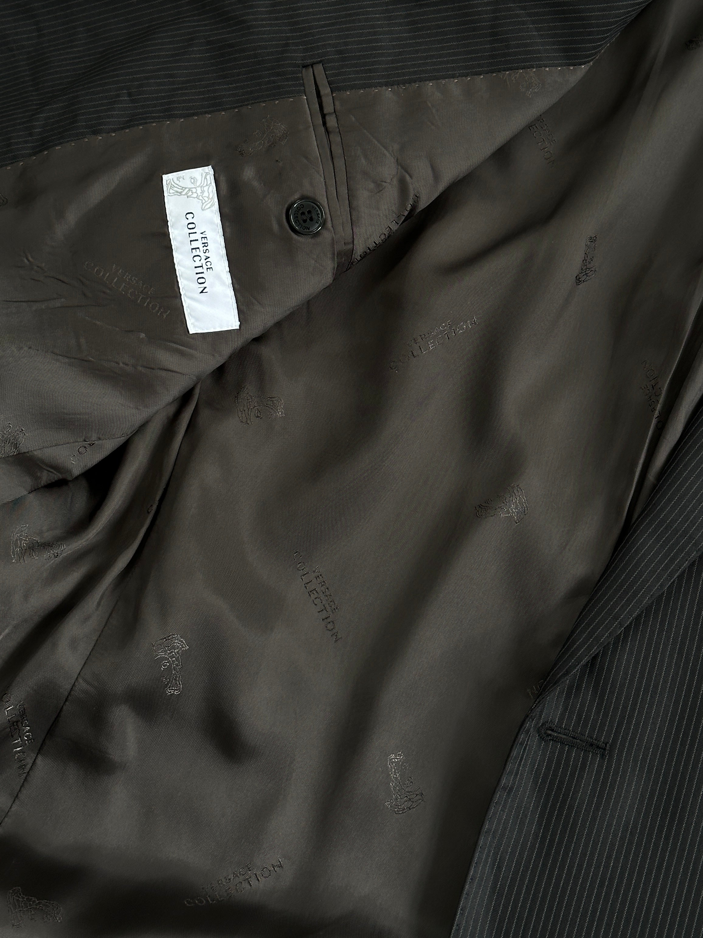 Versace Collection stripe wool blazer in size 40R/L, single-breasted with notch lapels and tailored fit.