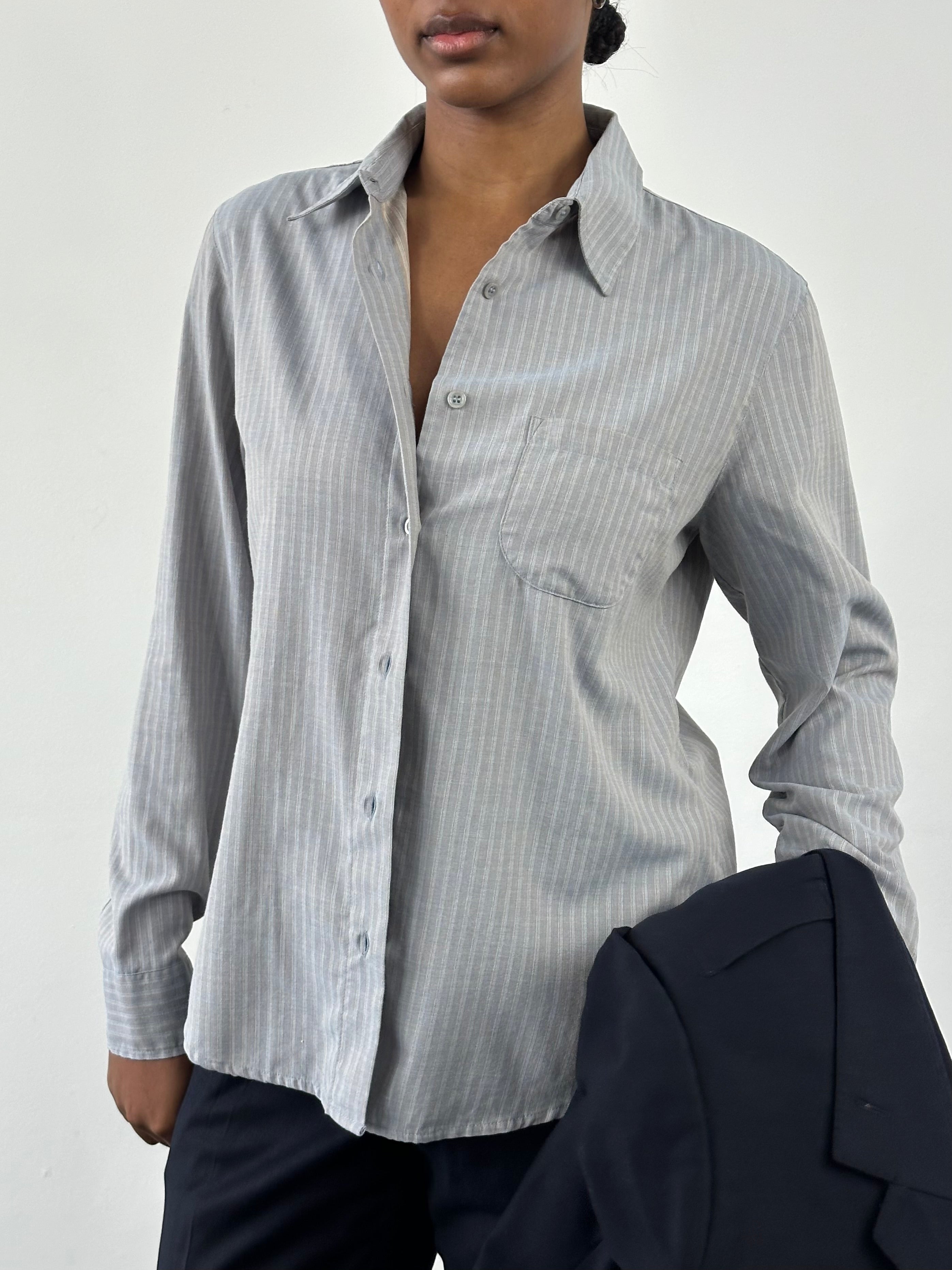 Armani Jeans 2000s striped logo shirt in size M, featuring classic design and bold logo details, displayed on a plain background.