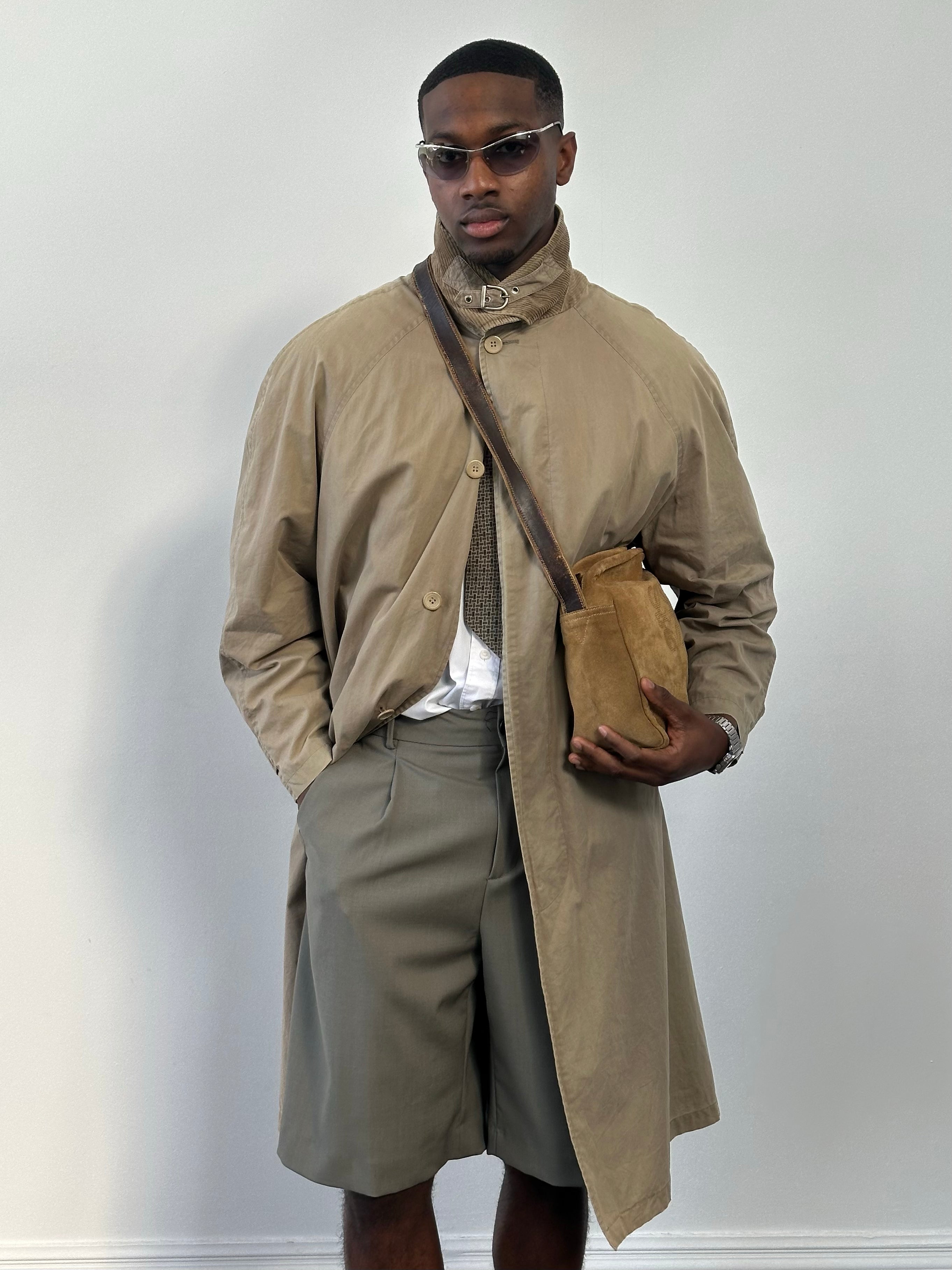 Givenchy 1990s Cotton High Neck Trench Coat - L