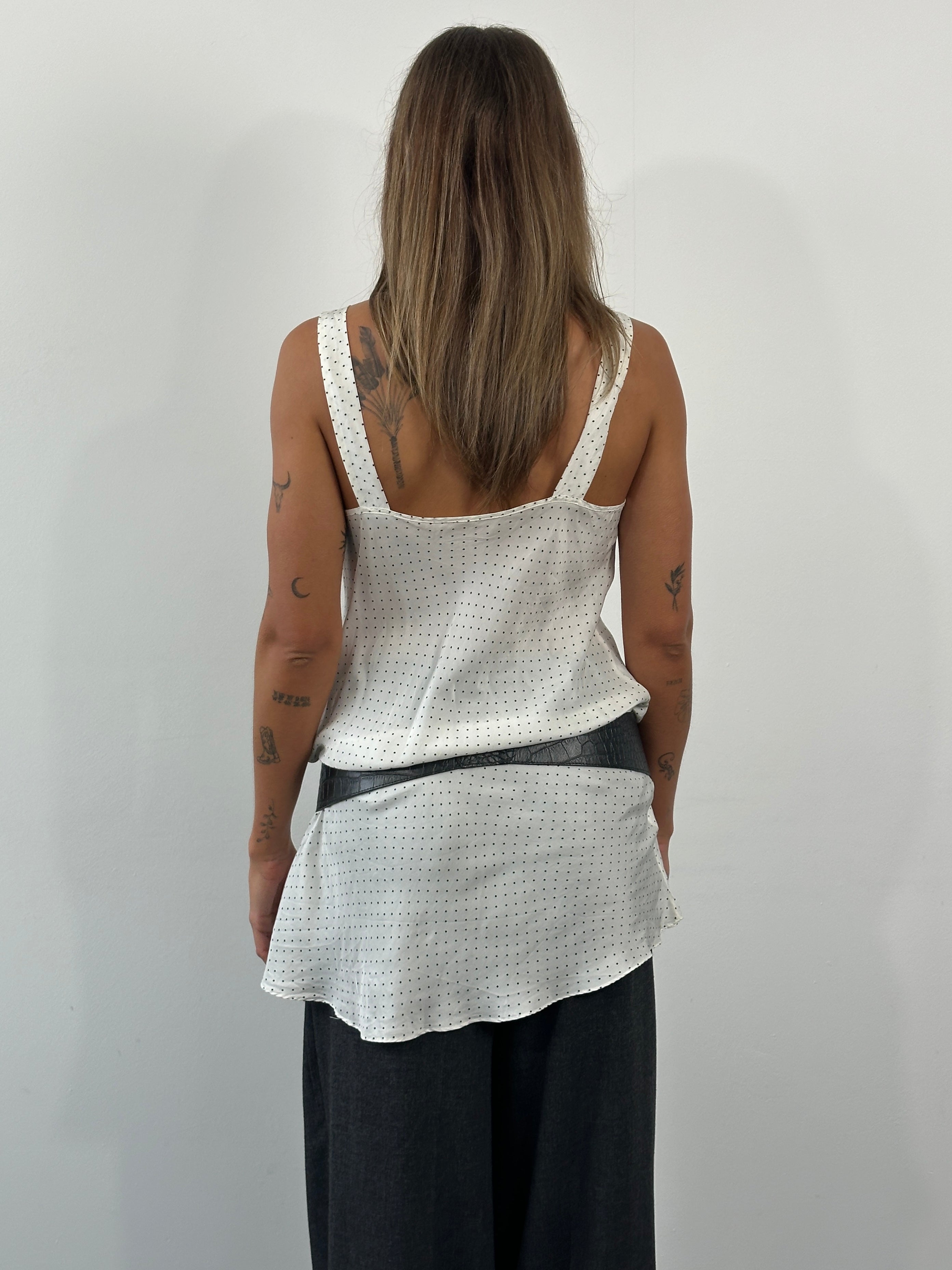 Vintage 2000s pure silk polka dot mini dress in M/L size, featuring a classic vintage style with a fitted silhouette.