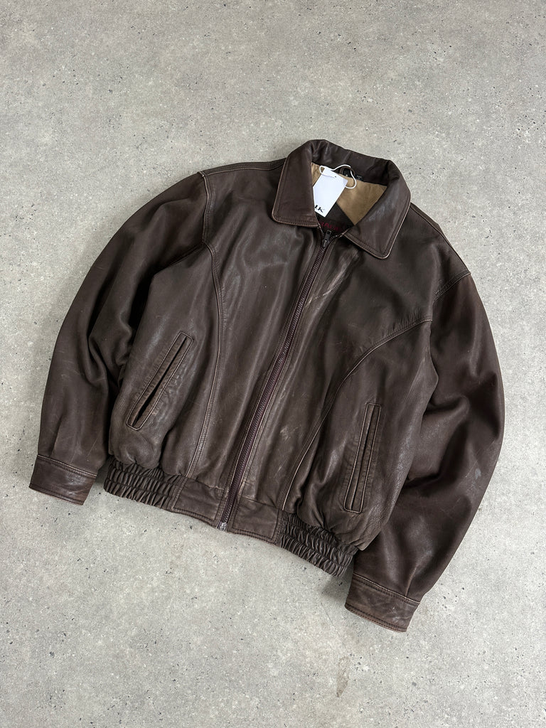 Vintage Distressed Leather Bomber Jacket - M - SYLK