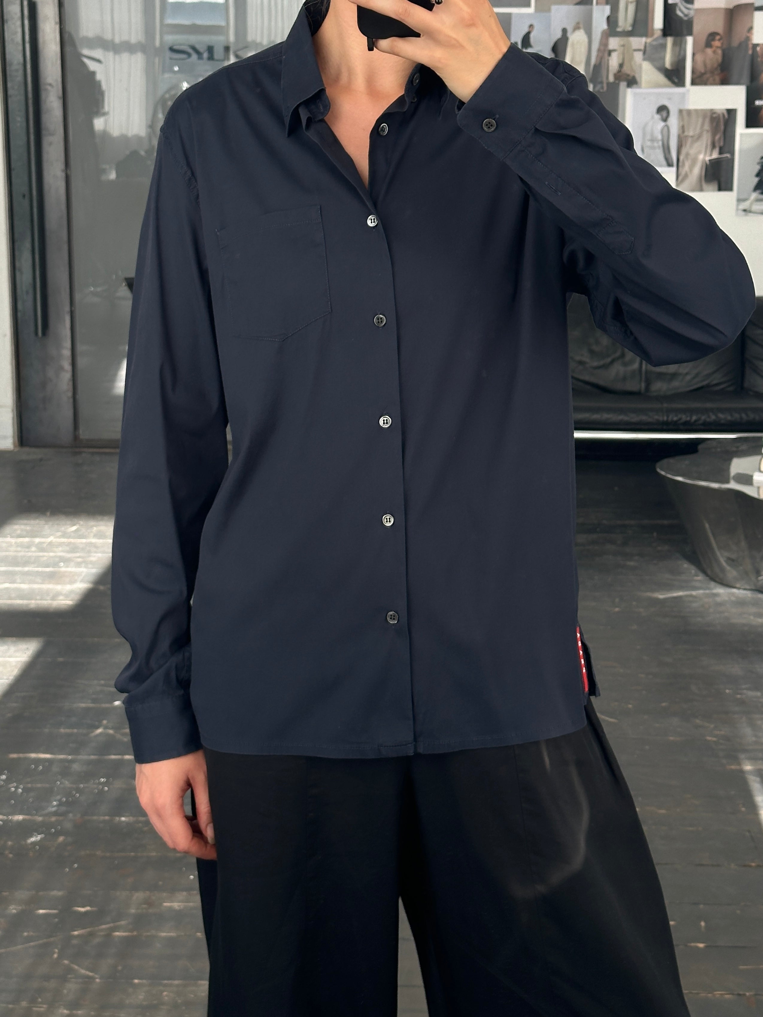 Prada 2000s cotton logo shirt in size M, featuring a classic design with Prada branding and a comfortable fit.