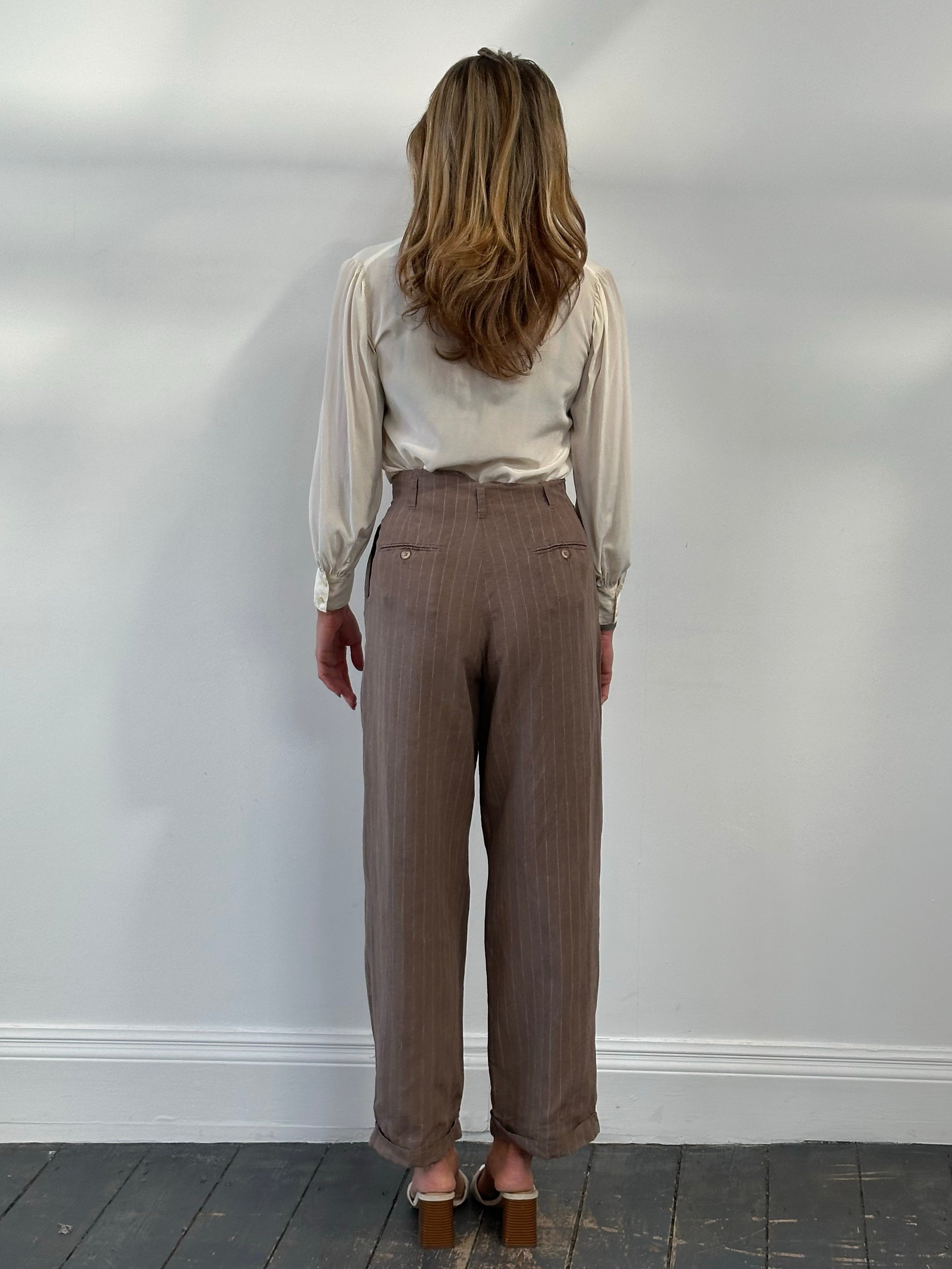 Jigsaw 1990s Pure Linen Striped Wide Leg Trouser -