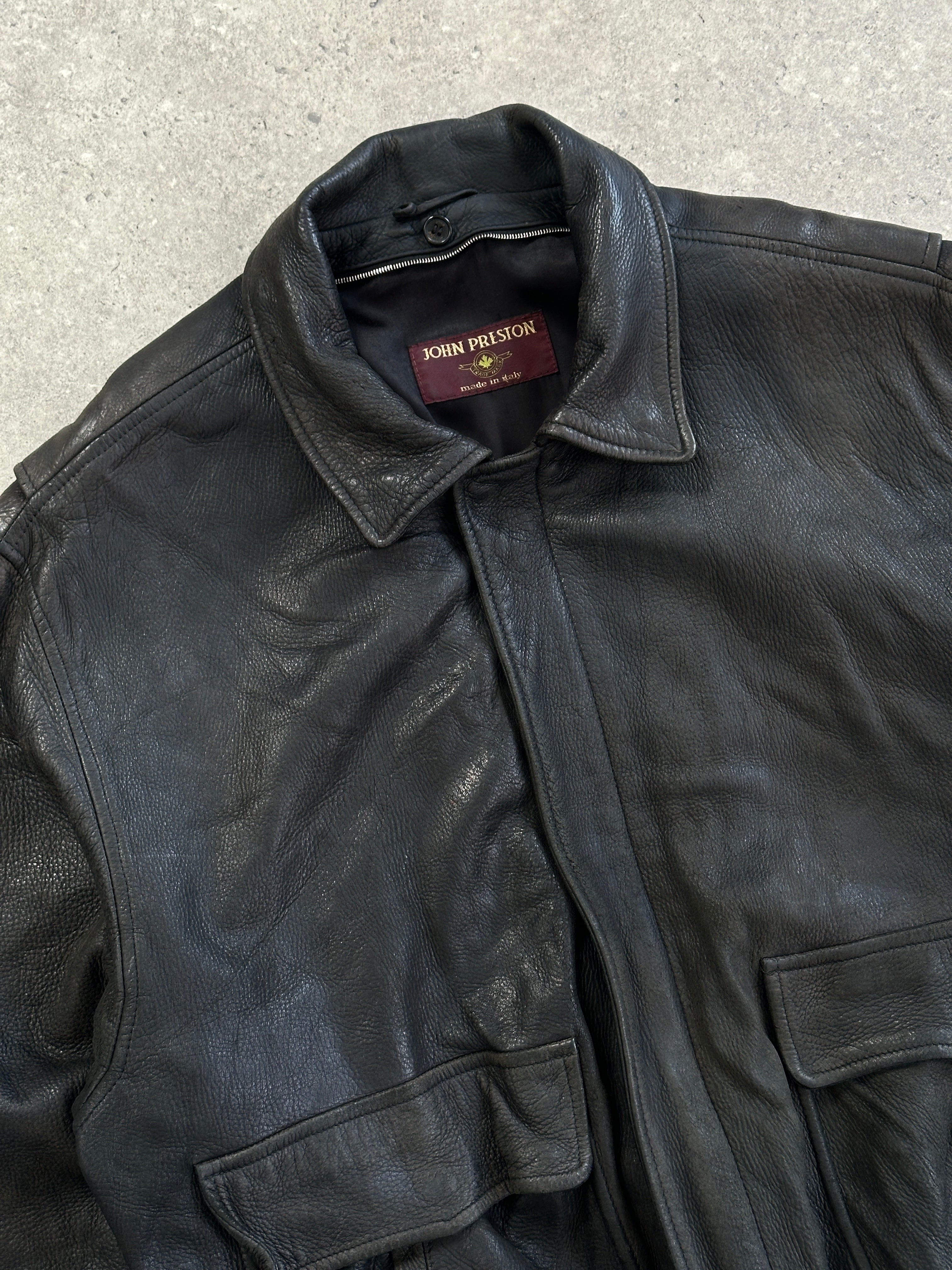 Italian Vintage Aged Leather Bomber Jacket - XL - SYLK