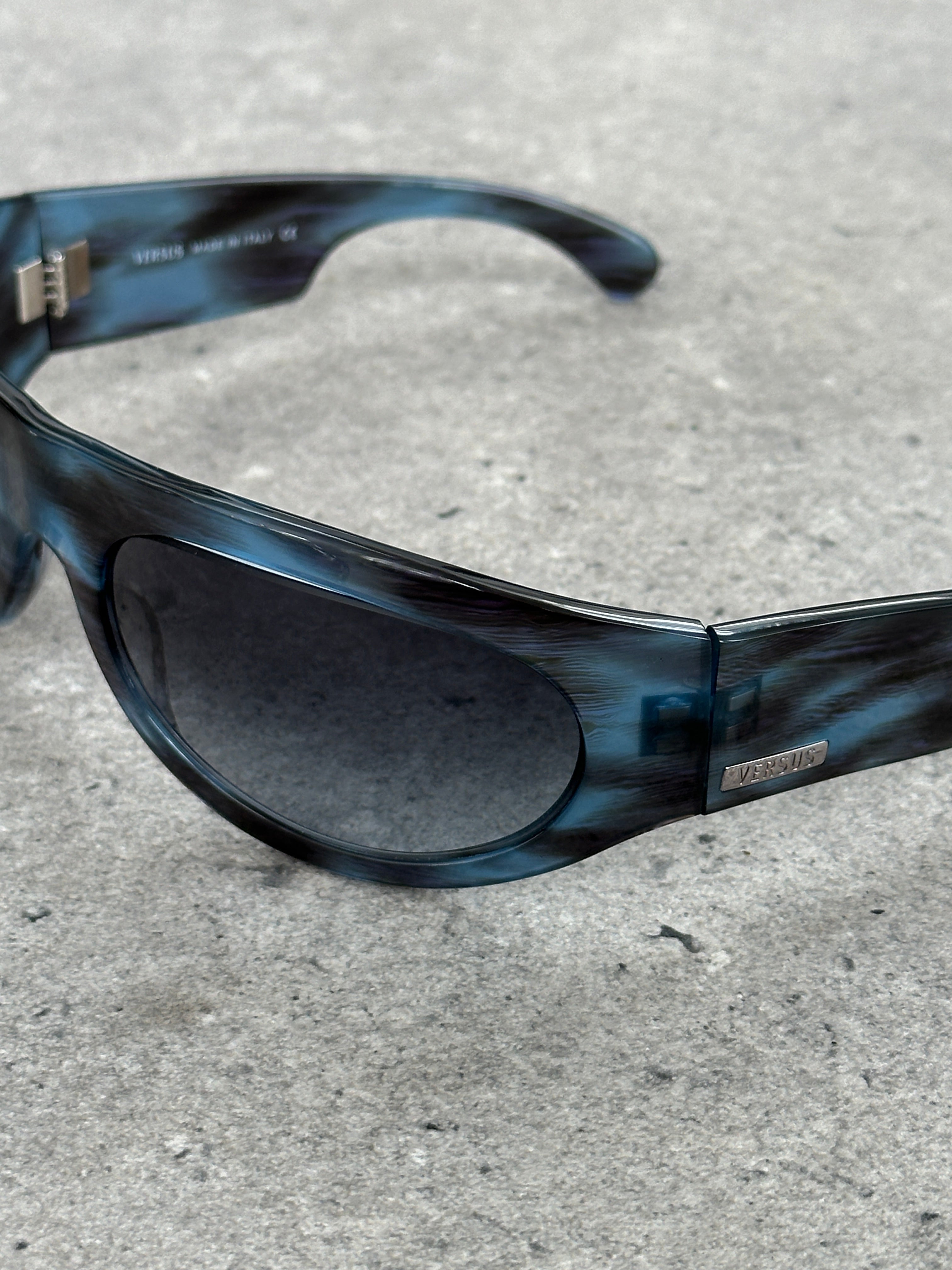 Versace Versus 2000s Marbled Wrap Shield Logo Sunglasses
