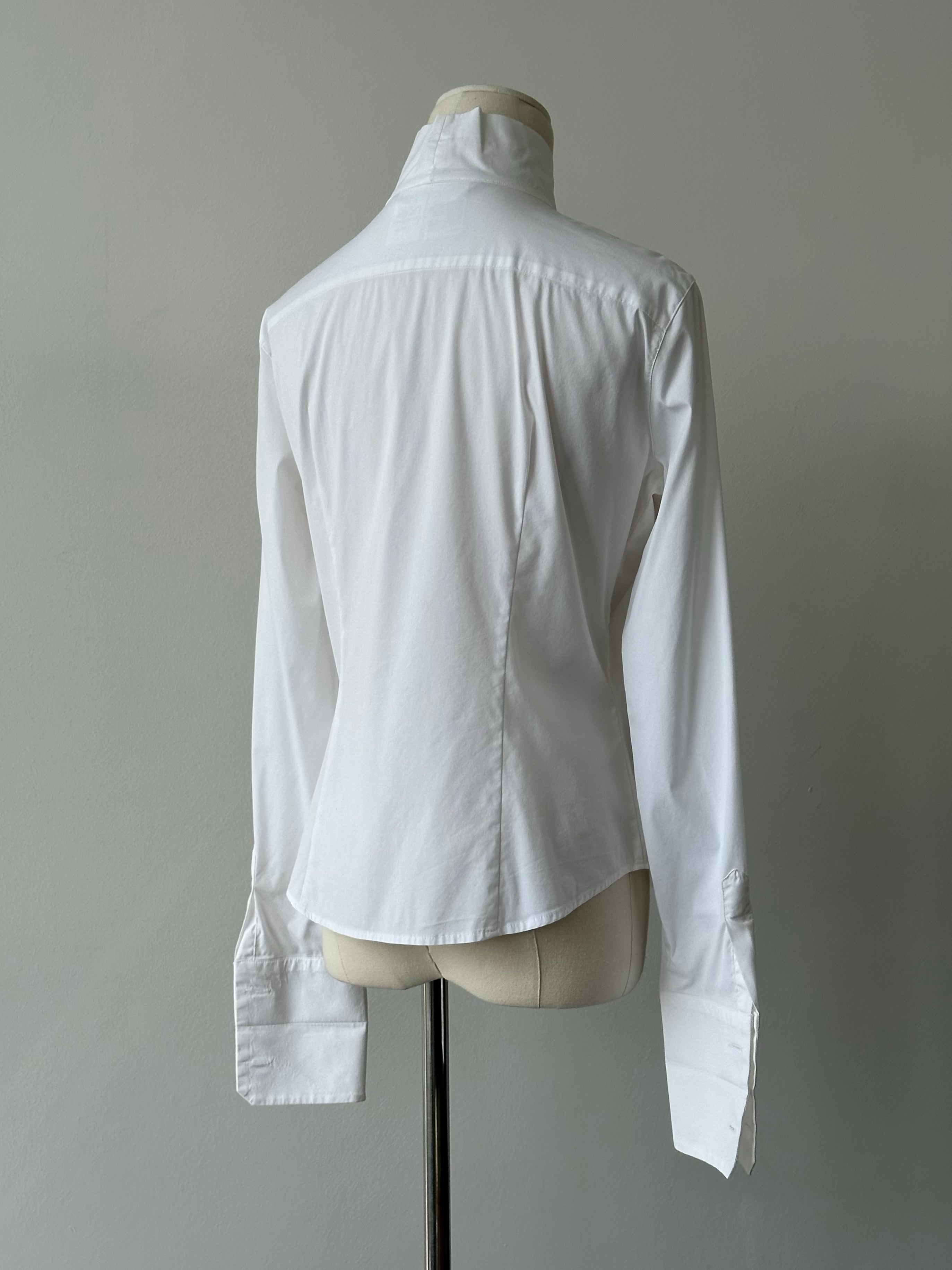Max Mara 2000s Cotton Pussy Bow Tuxedo Shirt - S