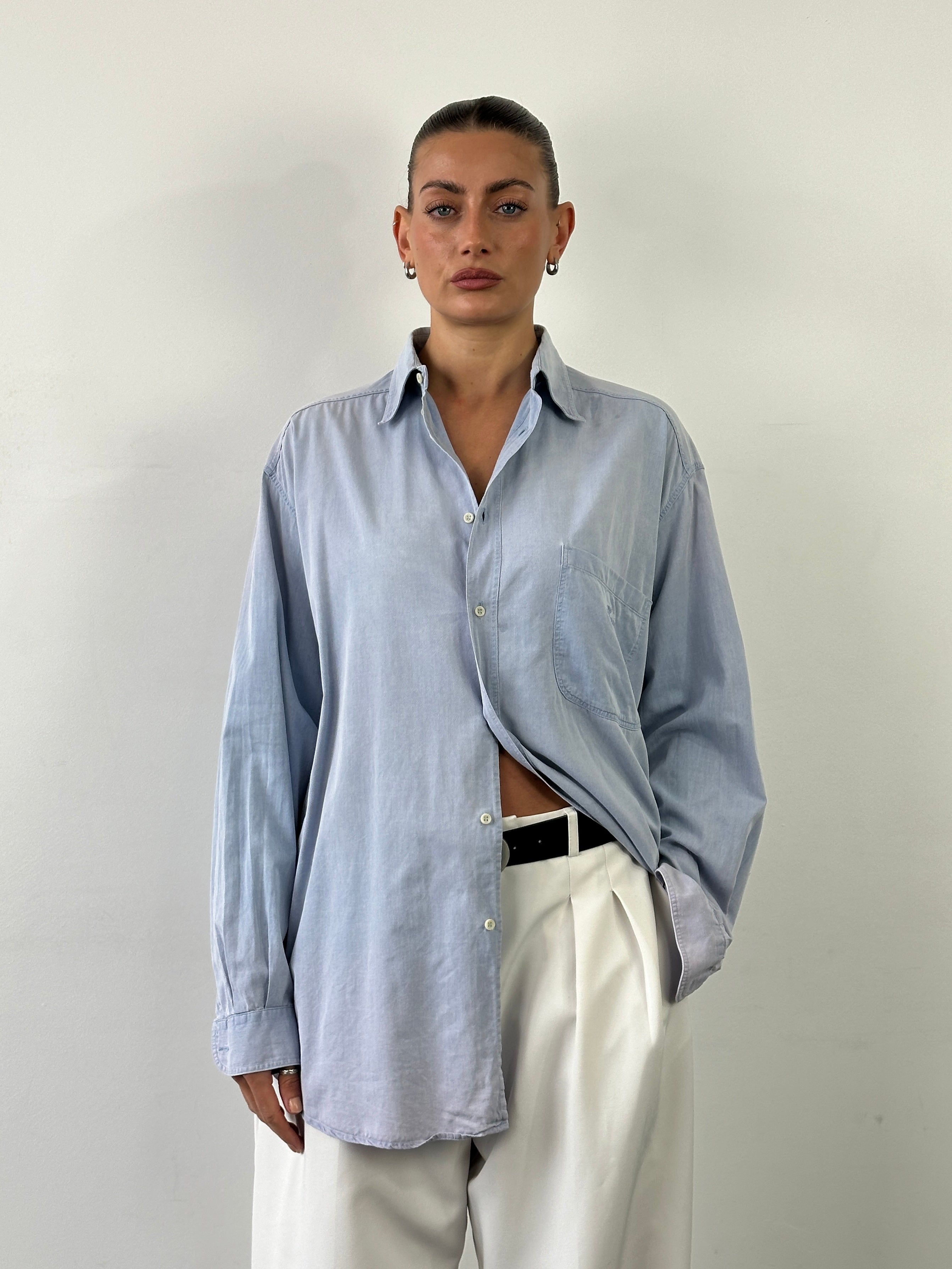 Armani Jeans faded cotton logo shirt in size XL, featuring a casual fit with a prominent Armani logo on the front.
