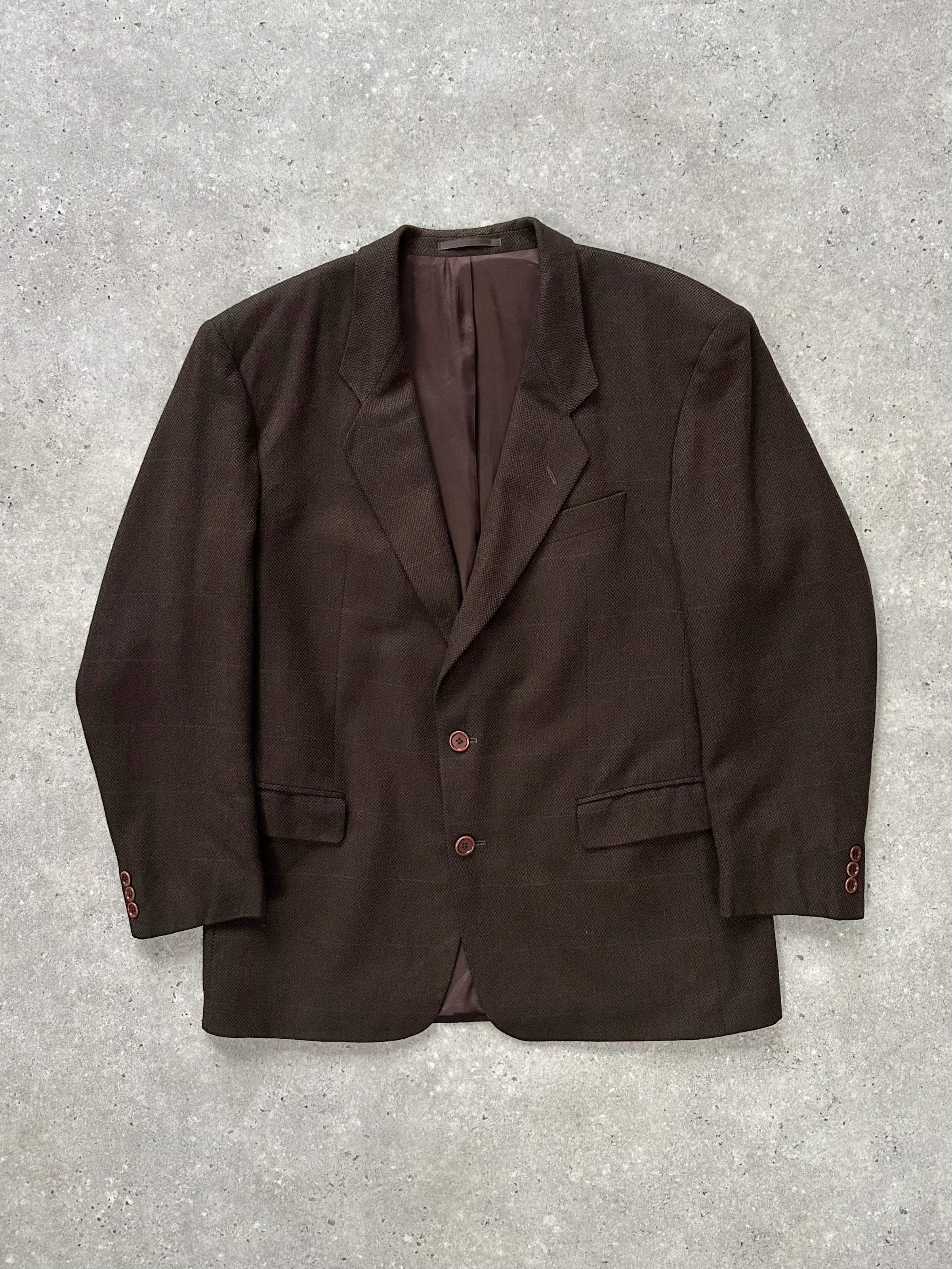 Hugo Boss x Loro Piana 1990s pure cashmere check blazer in size 42R/XL, featuring classic tailored fit with check pattern.