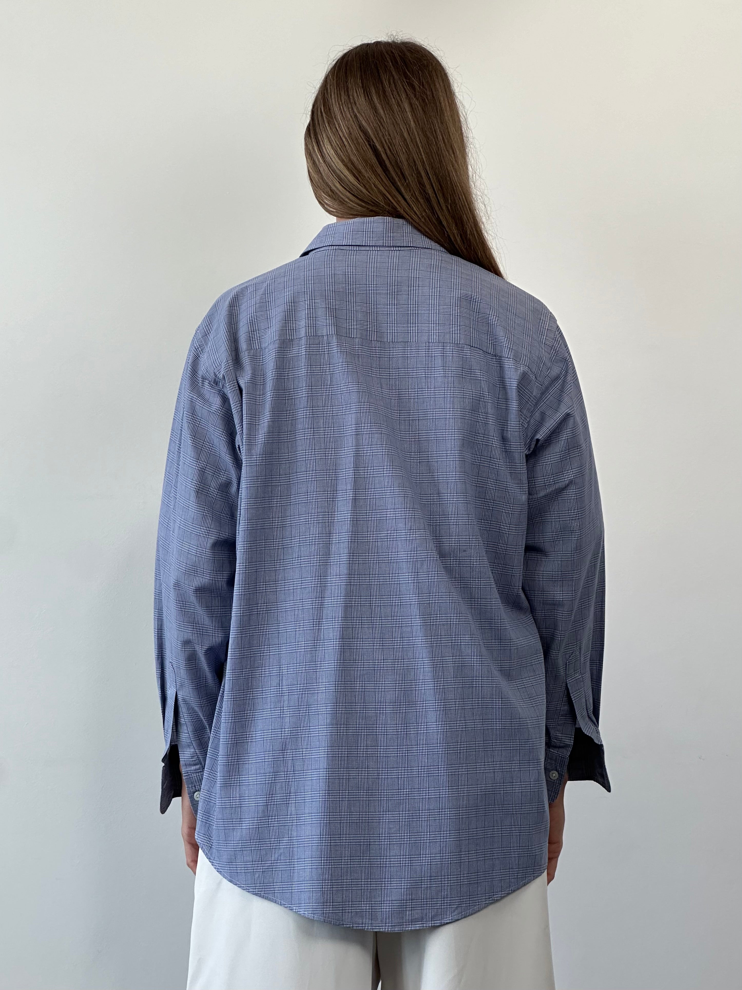 Christian Dior cotton check shirt in large size, featuring a classic plaid pattern and button-up front.