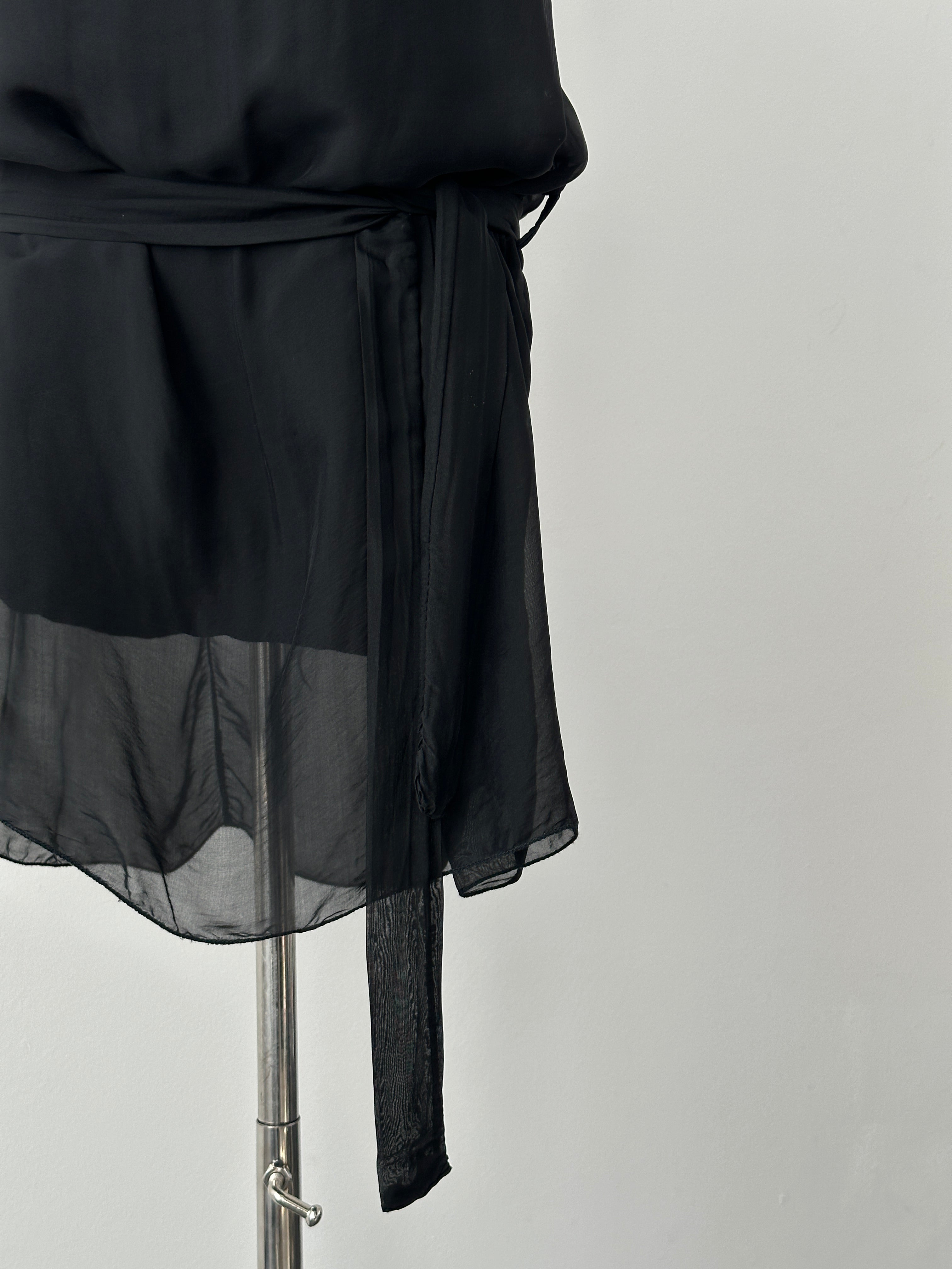 Italian Vintage 1990s Pure Silk Sleeveless Belted Dress - M