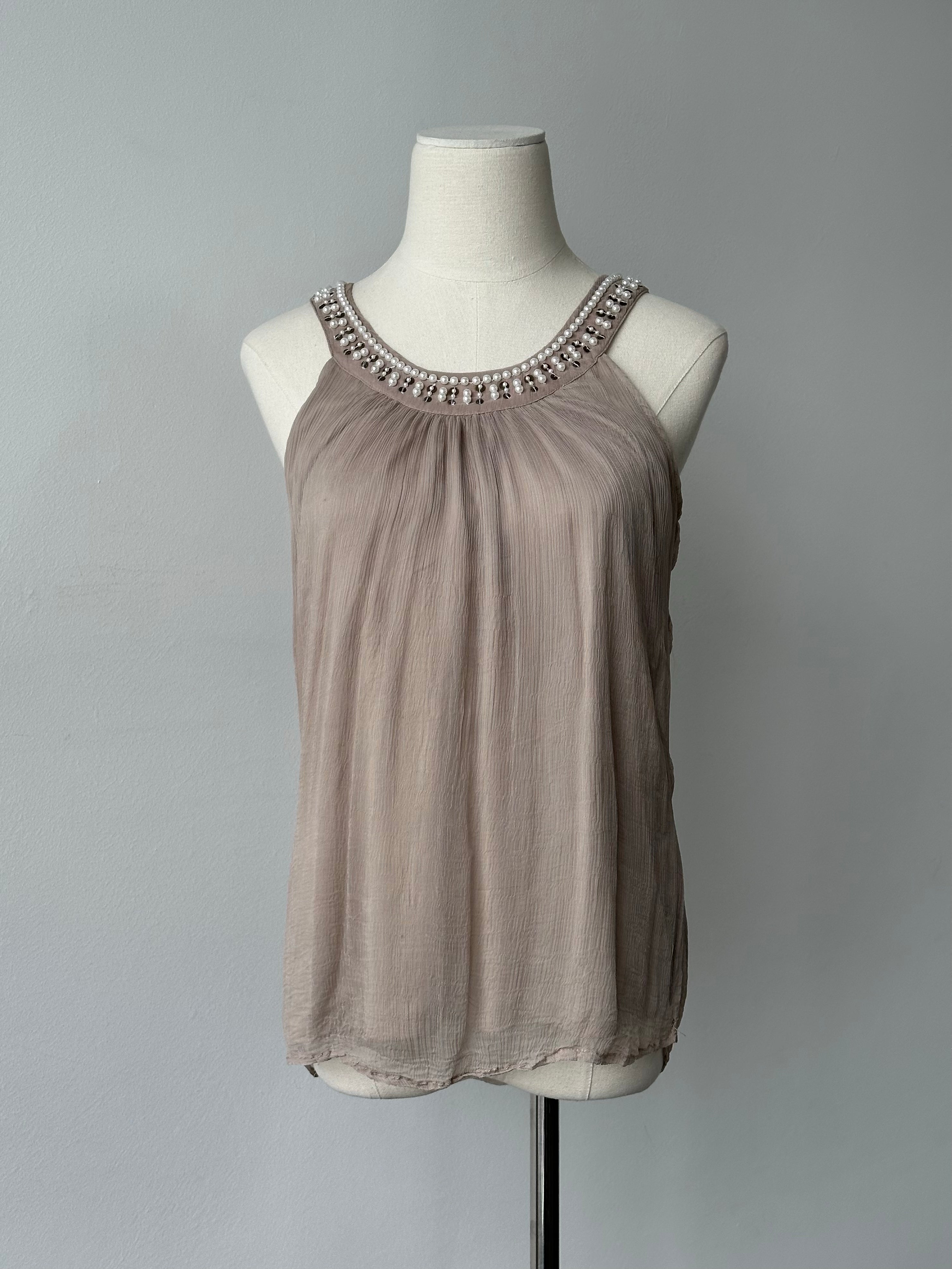 Vintage 2000s Plisse Pearl Sleeveless Top - S