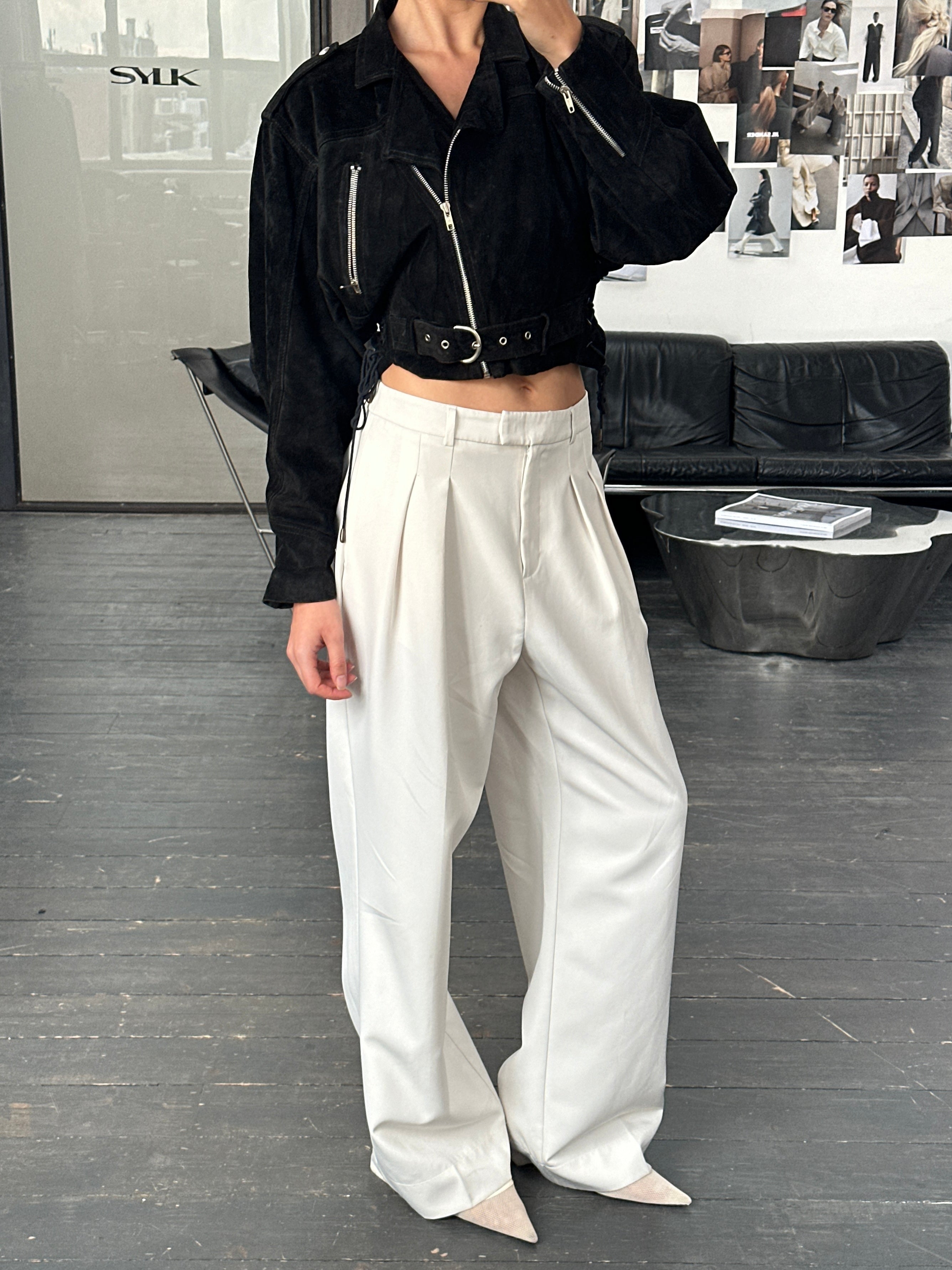 Vintage 1980s French suede cropped biker jacket, leather jacket style with classic 80s vintage design, size S/M.