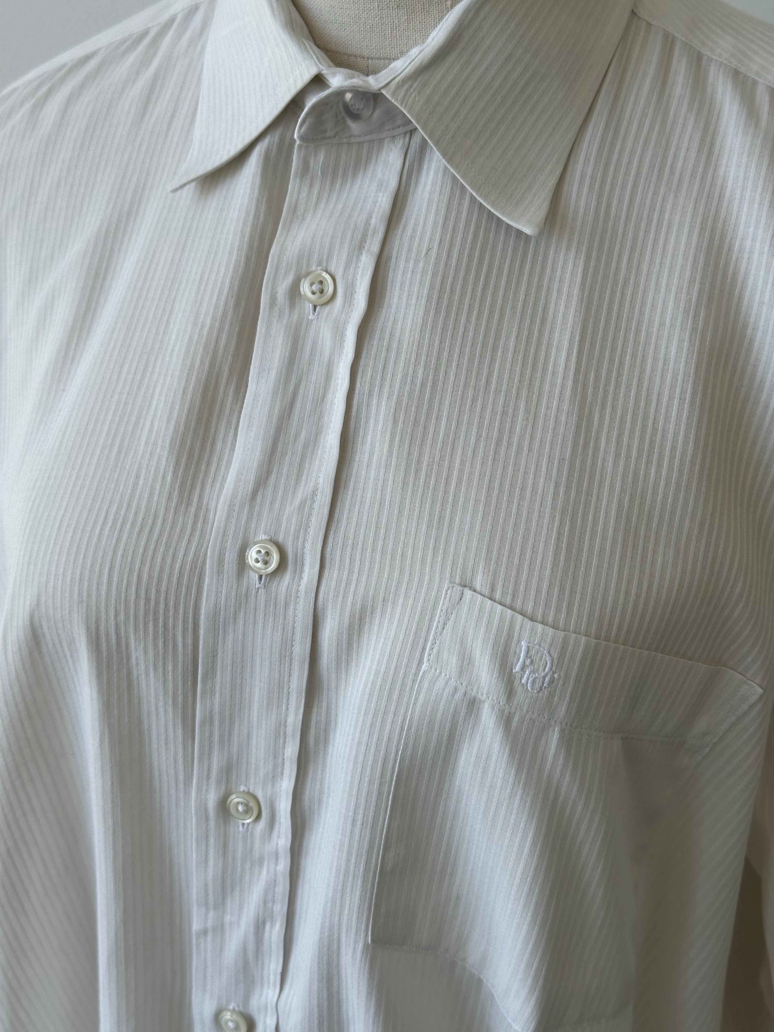 Christian Dior 1990s Cotton Striped Logo Shirt - L