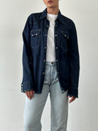 Italian Vintage Pure Cotton Denim Contrast Stitch Dagger Collar Shirt - M - SYLK