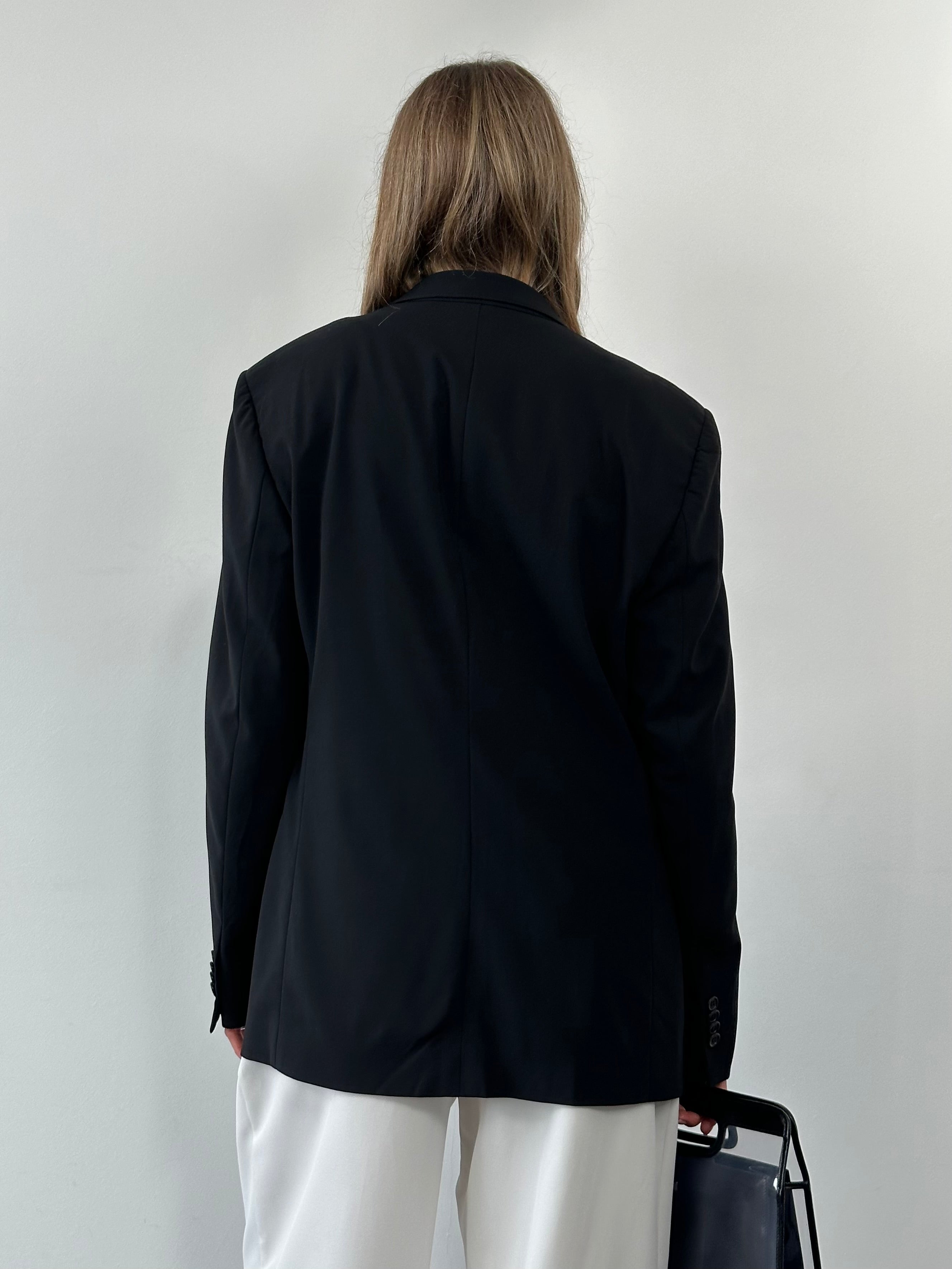 Giorgio Armani lightweight wool blazer in navy, single button style, tailored fit, men's M/L size, classic and elegant design.
