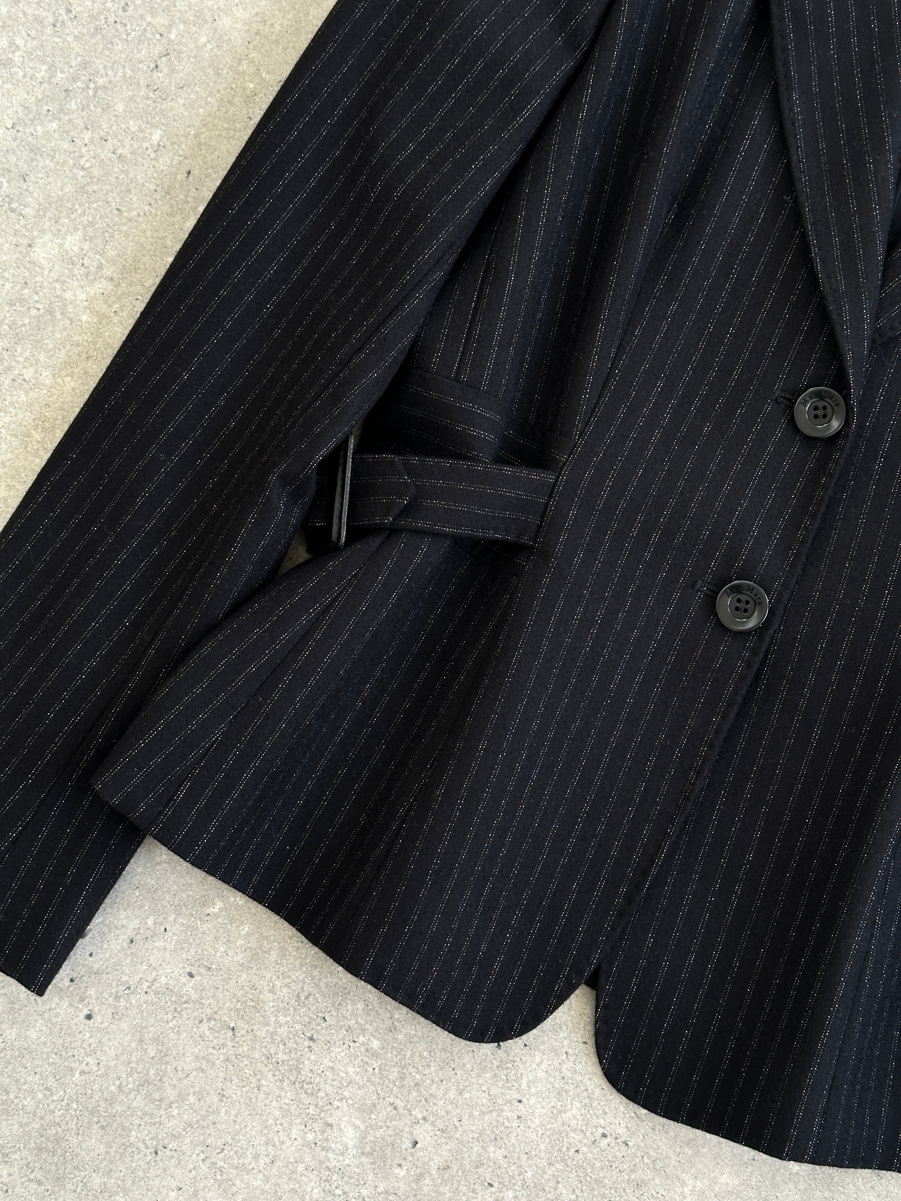 Max Mara Wool Cashmere Pinstripe Fitted Buckle Blazer - S - SYLK