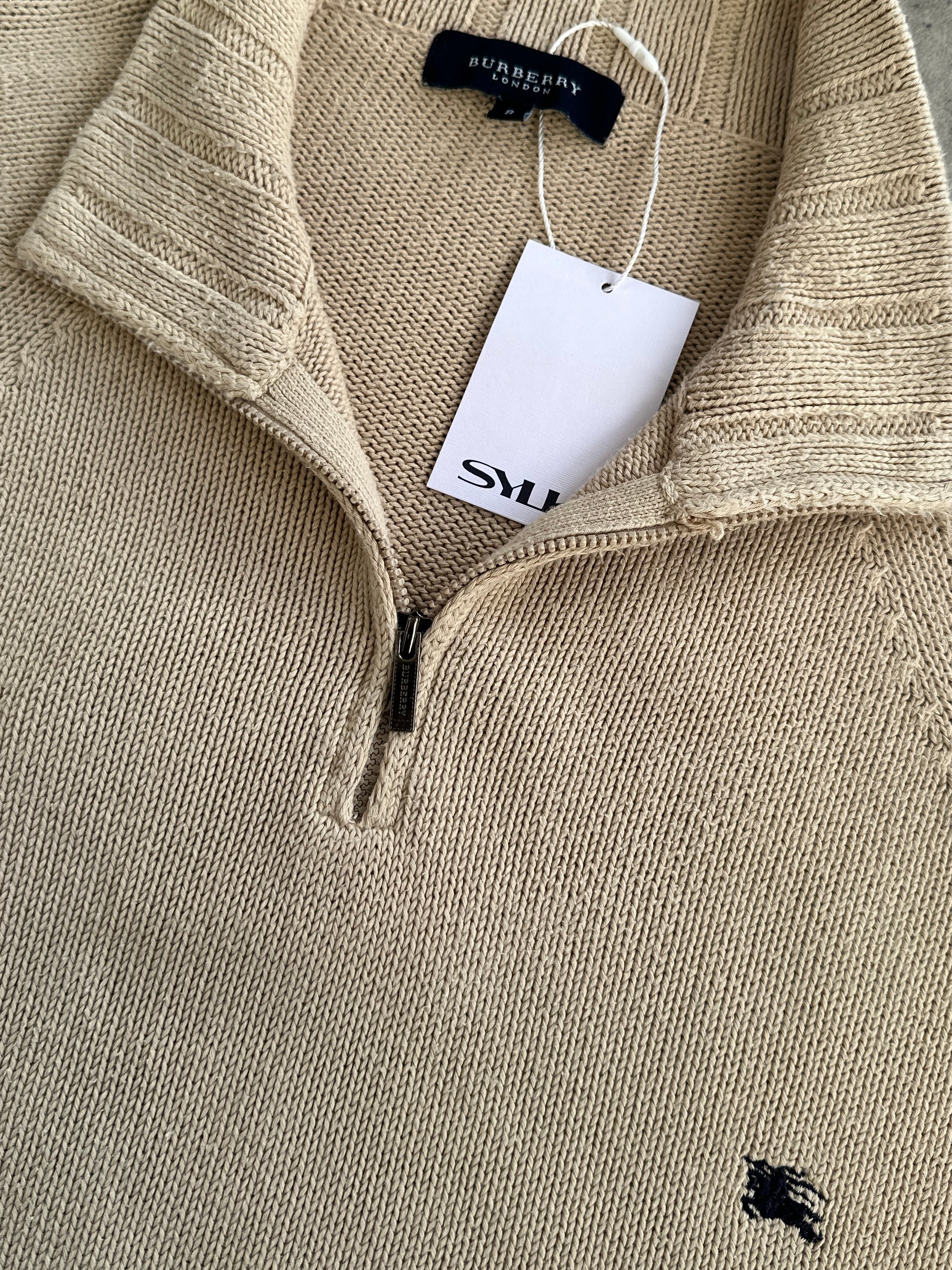 Burberry London pure cotton quarter zip logo jumper in XL, featuring a classic design and visible logo on the chest.