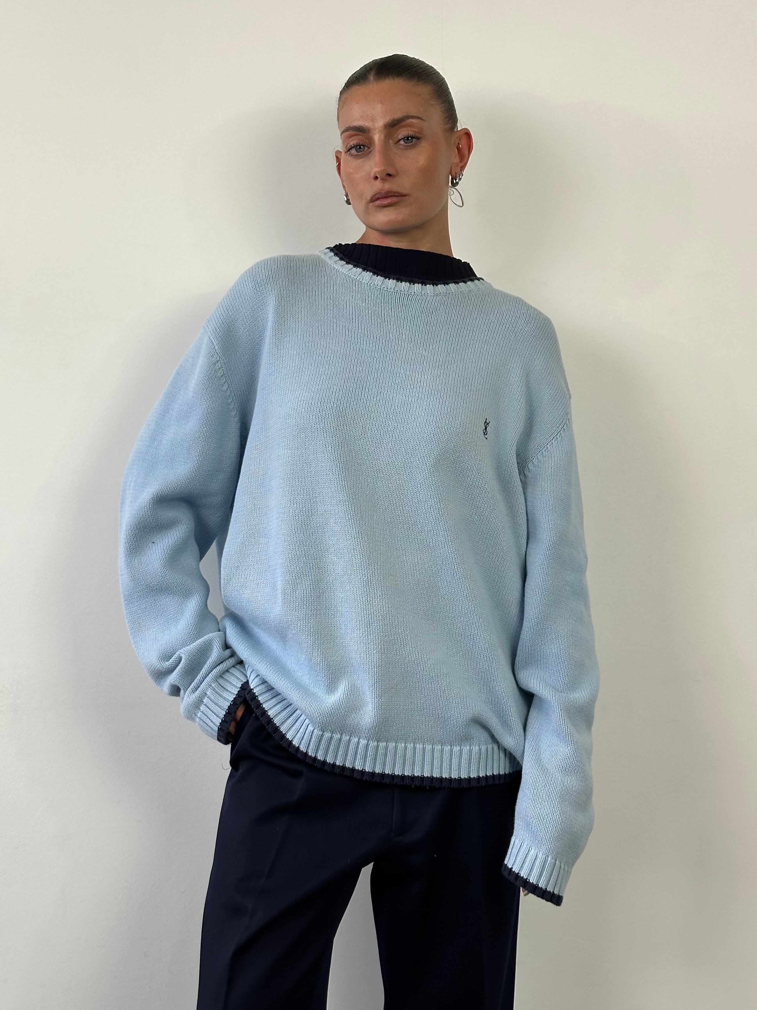 Yves Saint Laurent Pure Cotton Knitted Logo Jumper - XL/XXL - SYLK