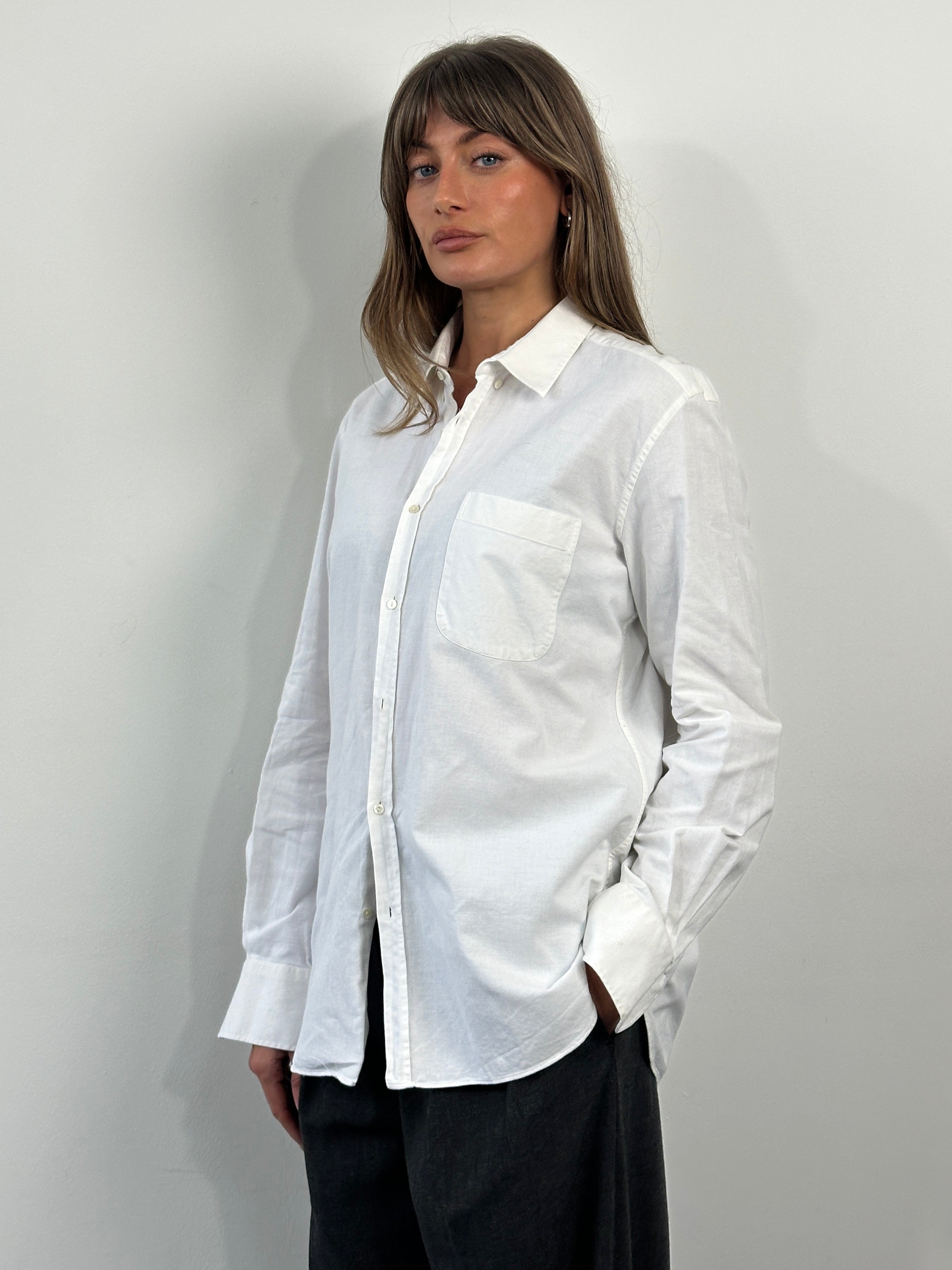 Yves Saint Laurent 1990s pure cotton shirt, men's classic button-up shirt in white, size large, with a tailored fit.