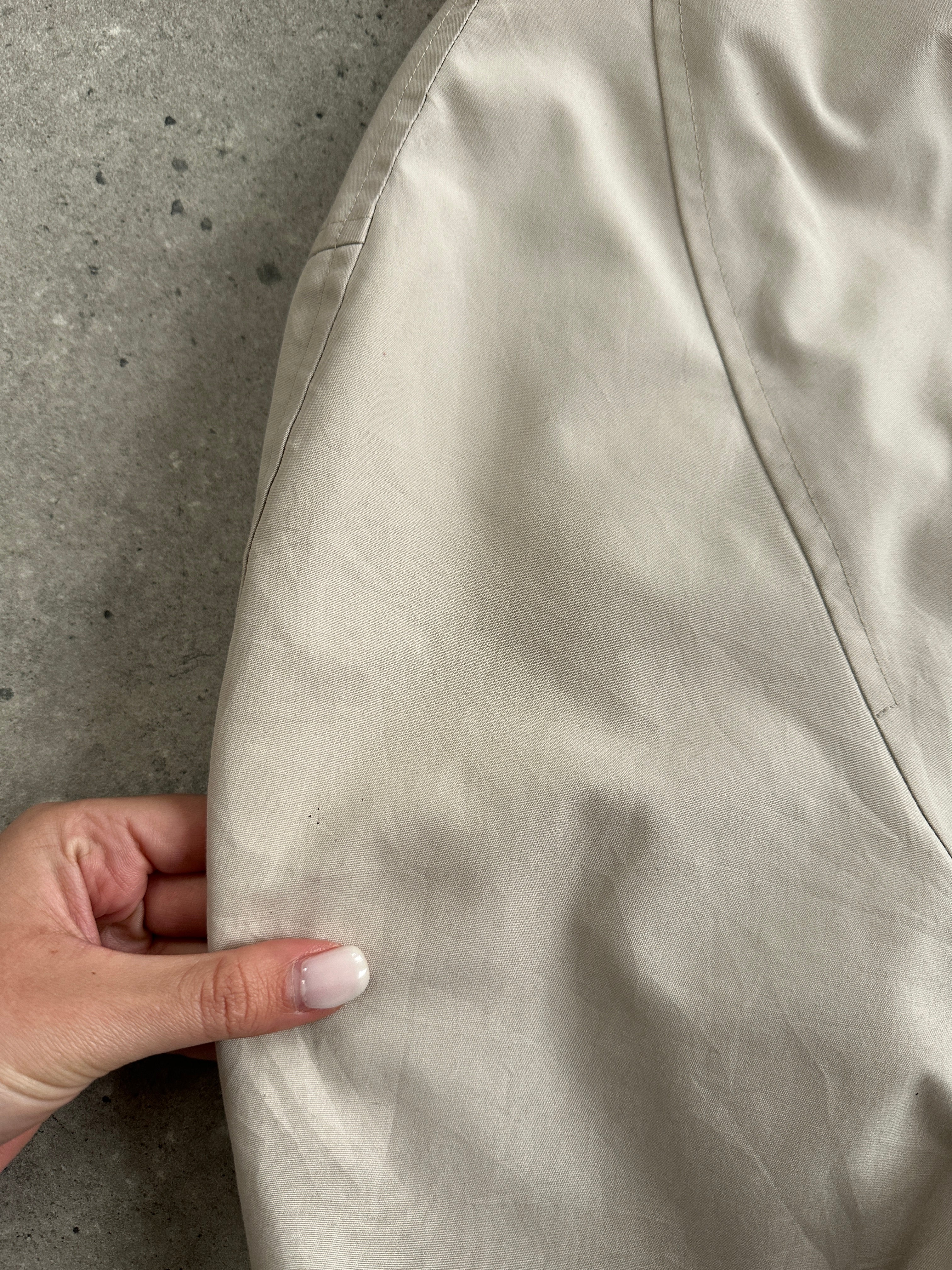 Christian Dior Monsieur cotton trench coat in XXL with concealed placket, classic beige style, and tailored fit.