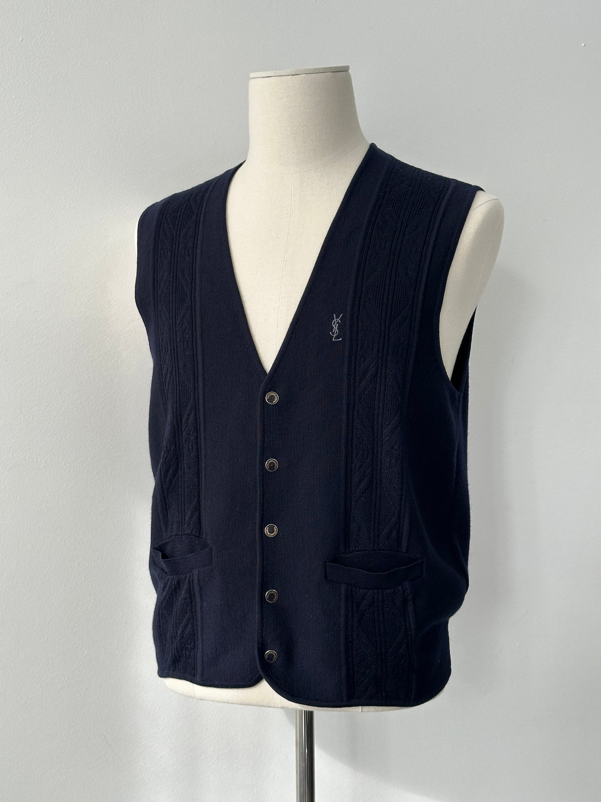 Yves Saint Laurent 1990s Pure Wool Bespoke Button Waistcoat - M