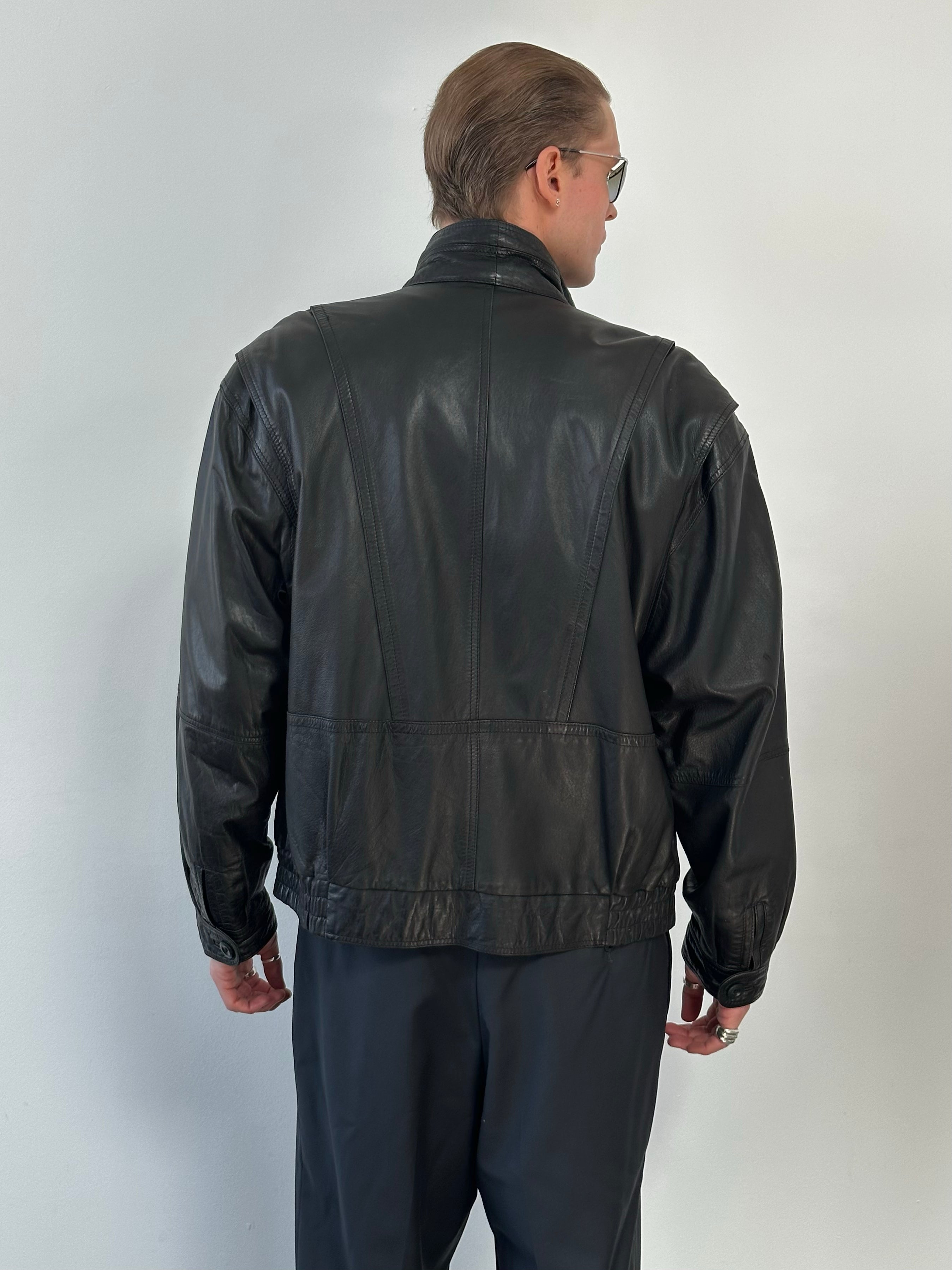 Vintage 1990s High Neck Leather Blouson Bomber Jacket - L