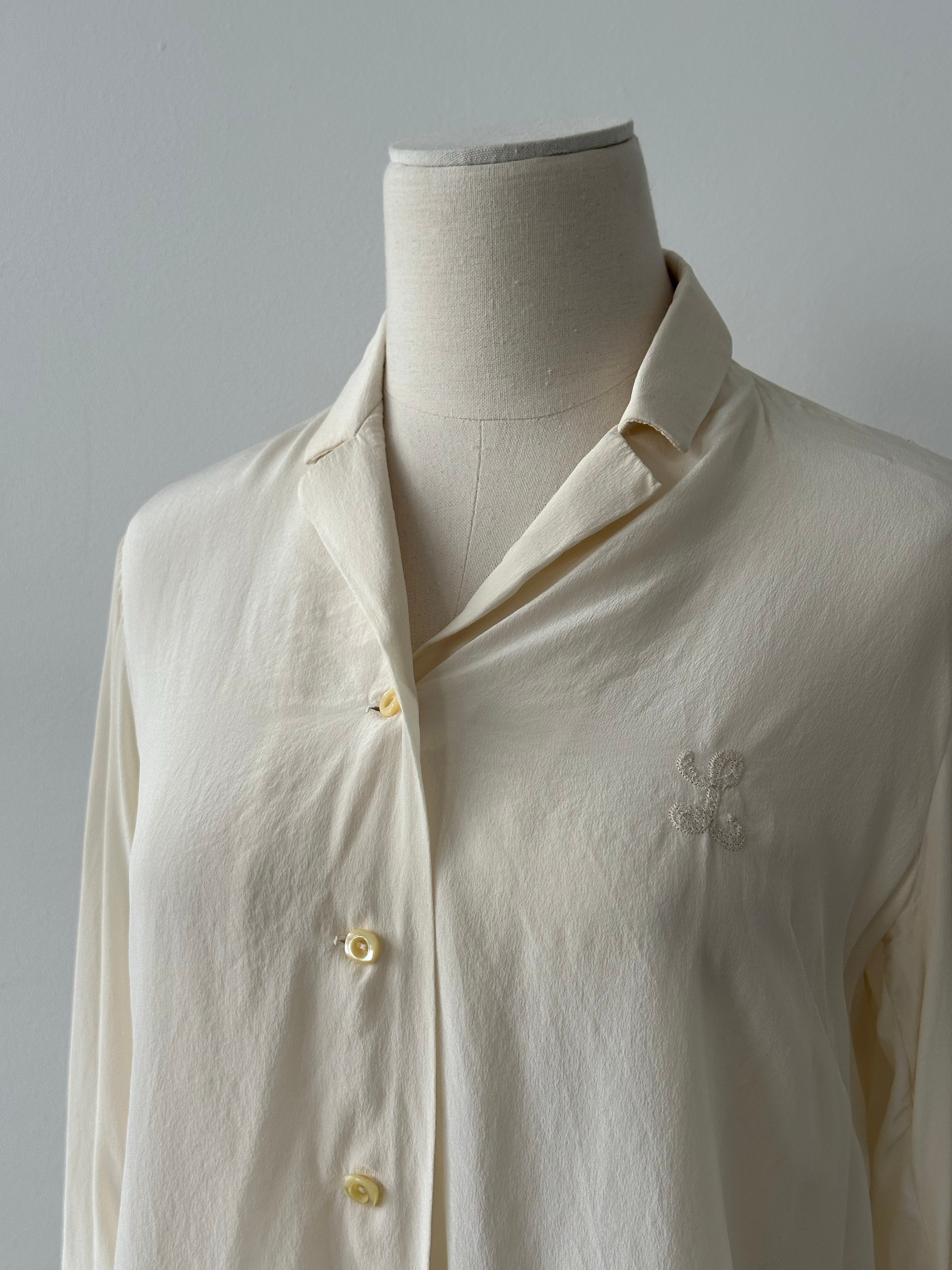Vintage 1990s Pure Silk Embroidery Shirt - S