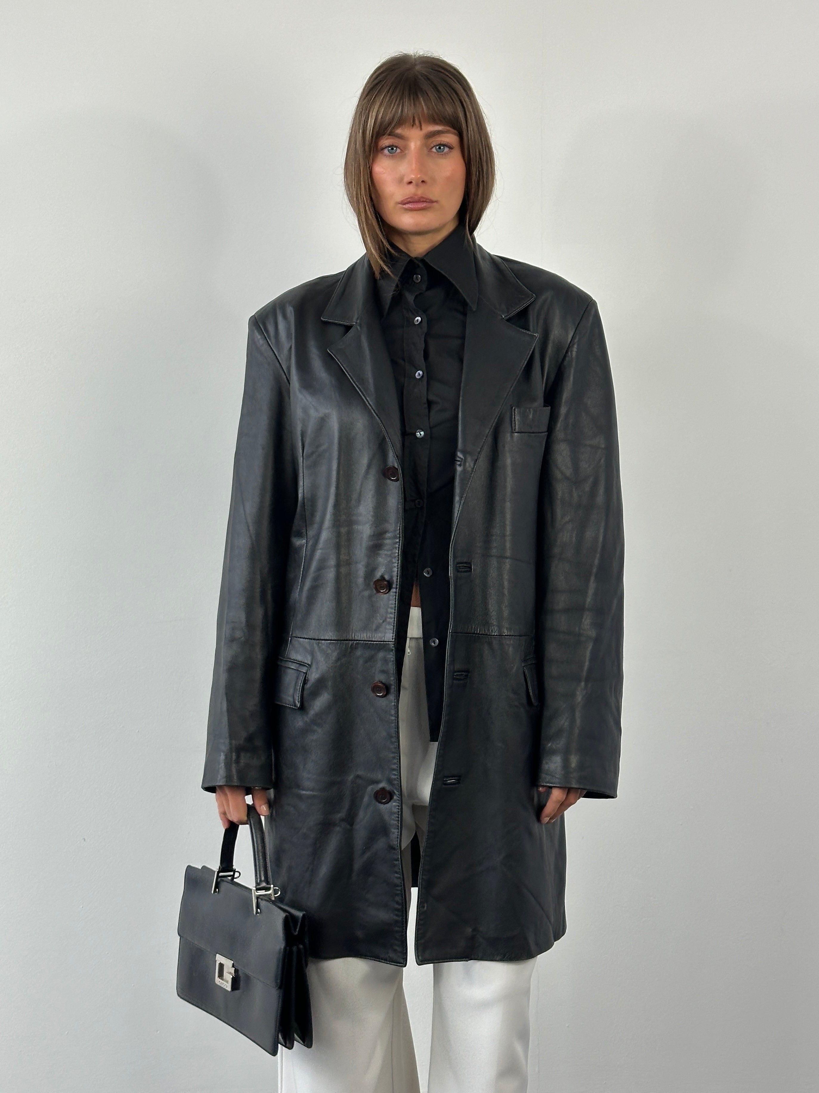 Italian Vintage 1990s Smooth Leather Trench Coat - L/XL - SYLK