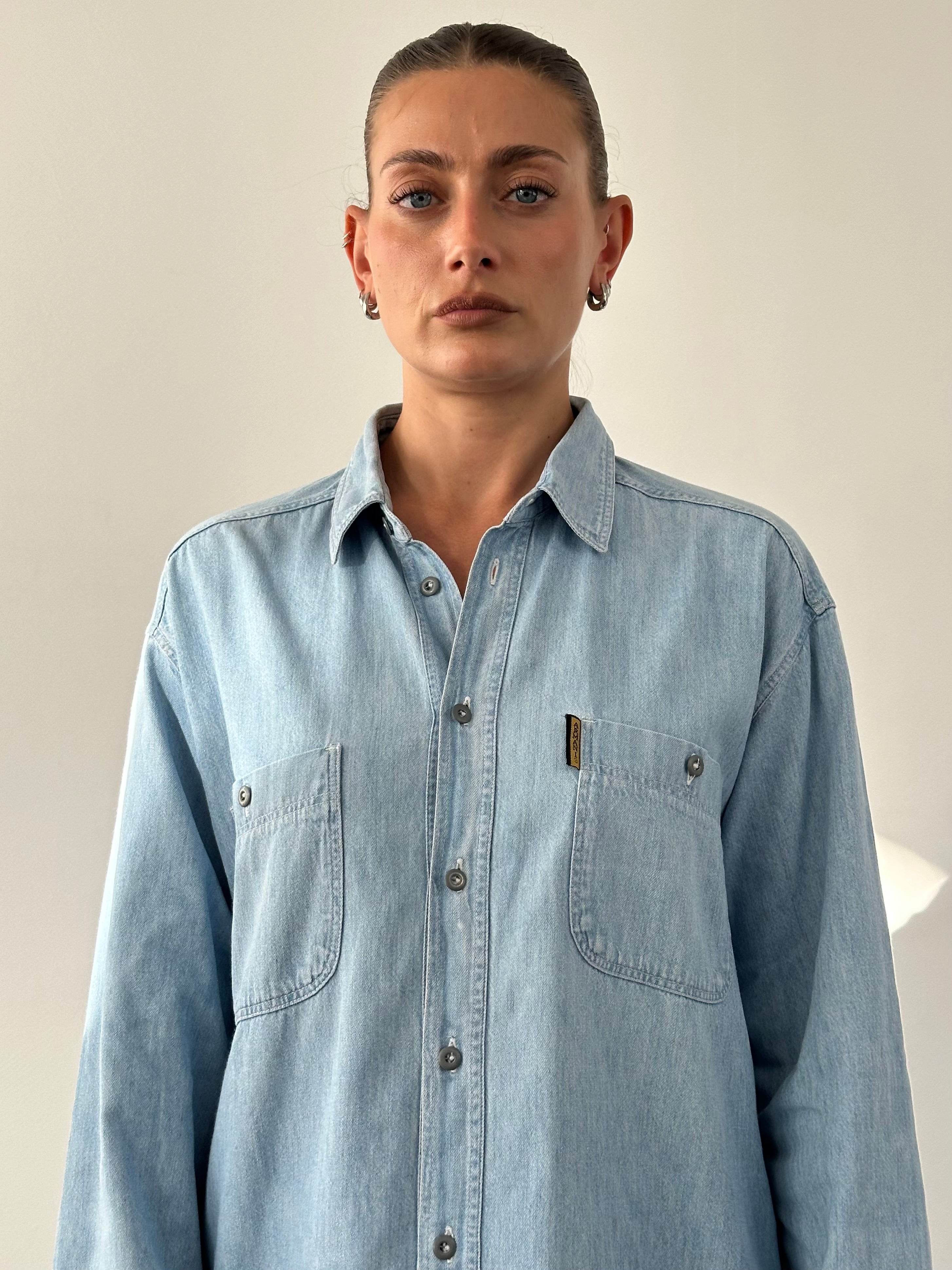 Armani Jeans pure cotton denim logo shirt in size XL with classic design and visible Armani branding on the chest.