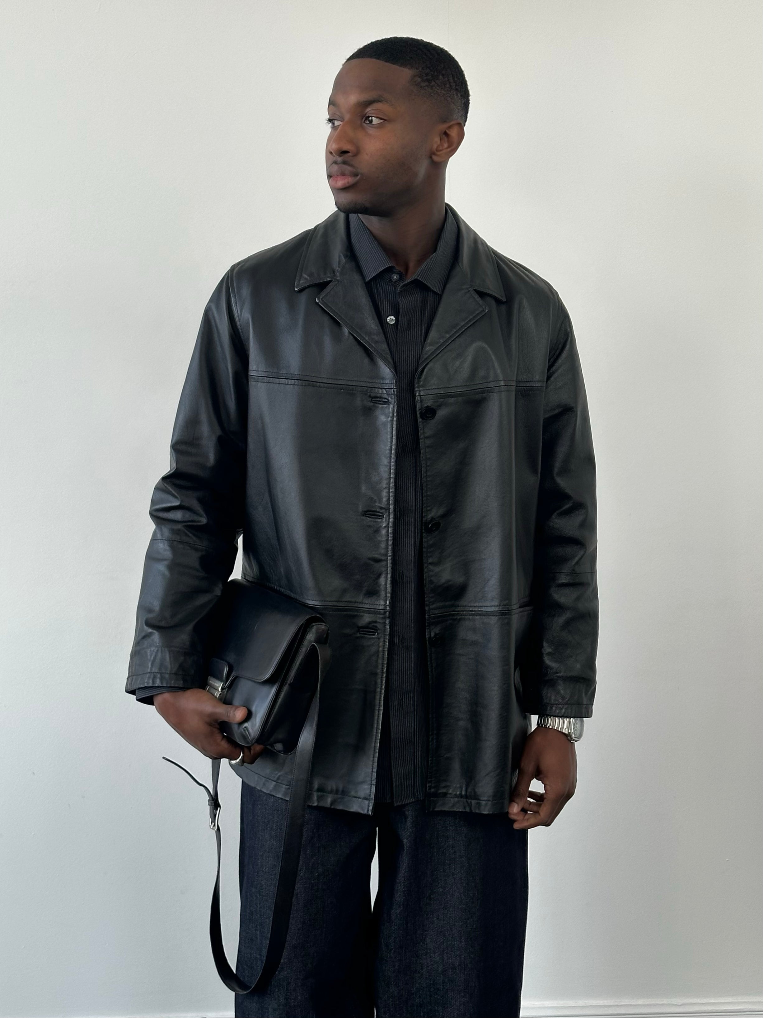 Vintage 1990s Single Breasted Leather Jacket - L | SYLK