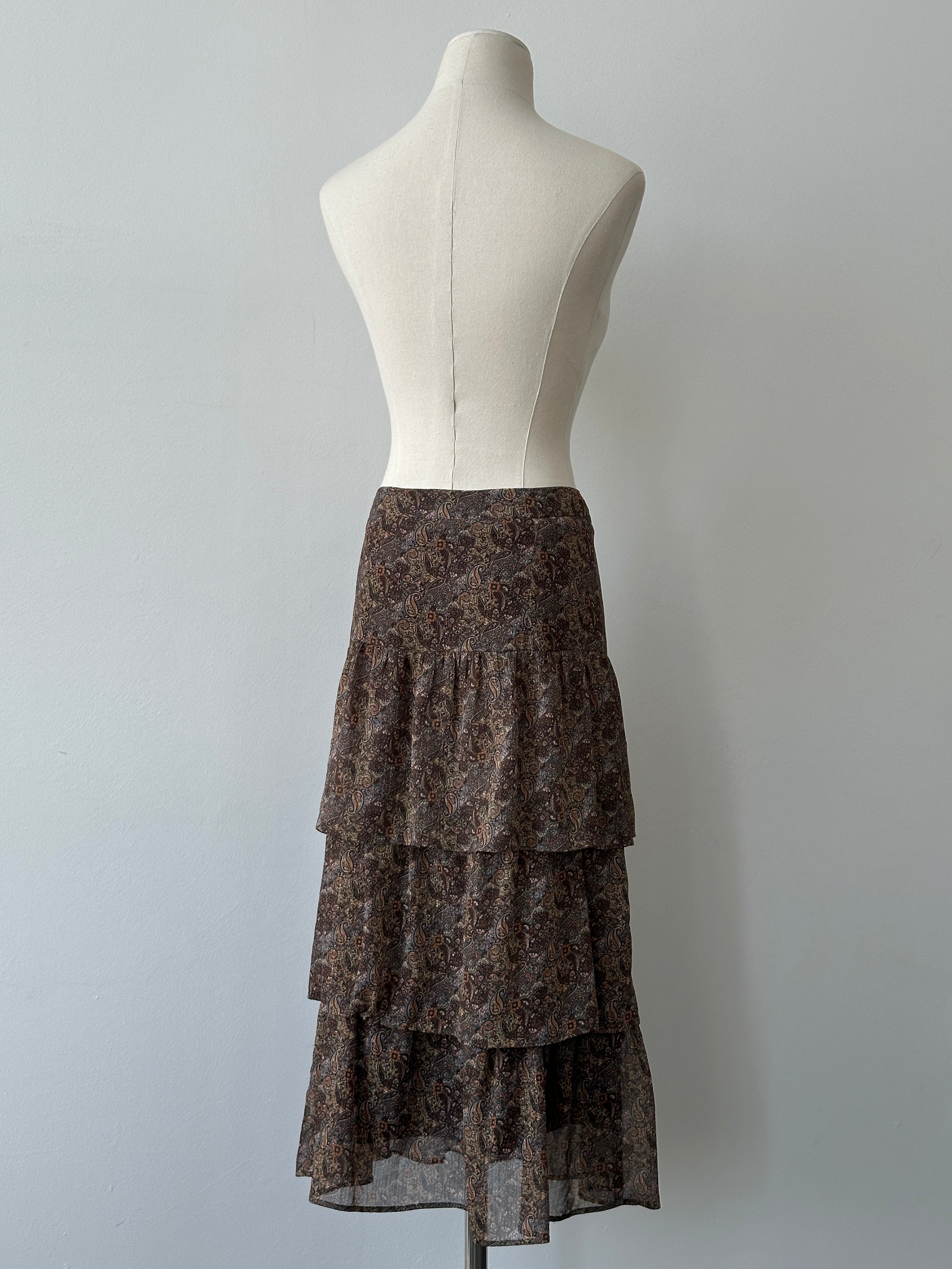 Vintage 2000s Paisley Pleated Midi Skirt - W26
