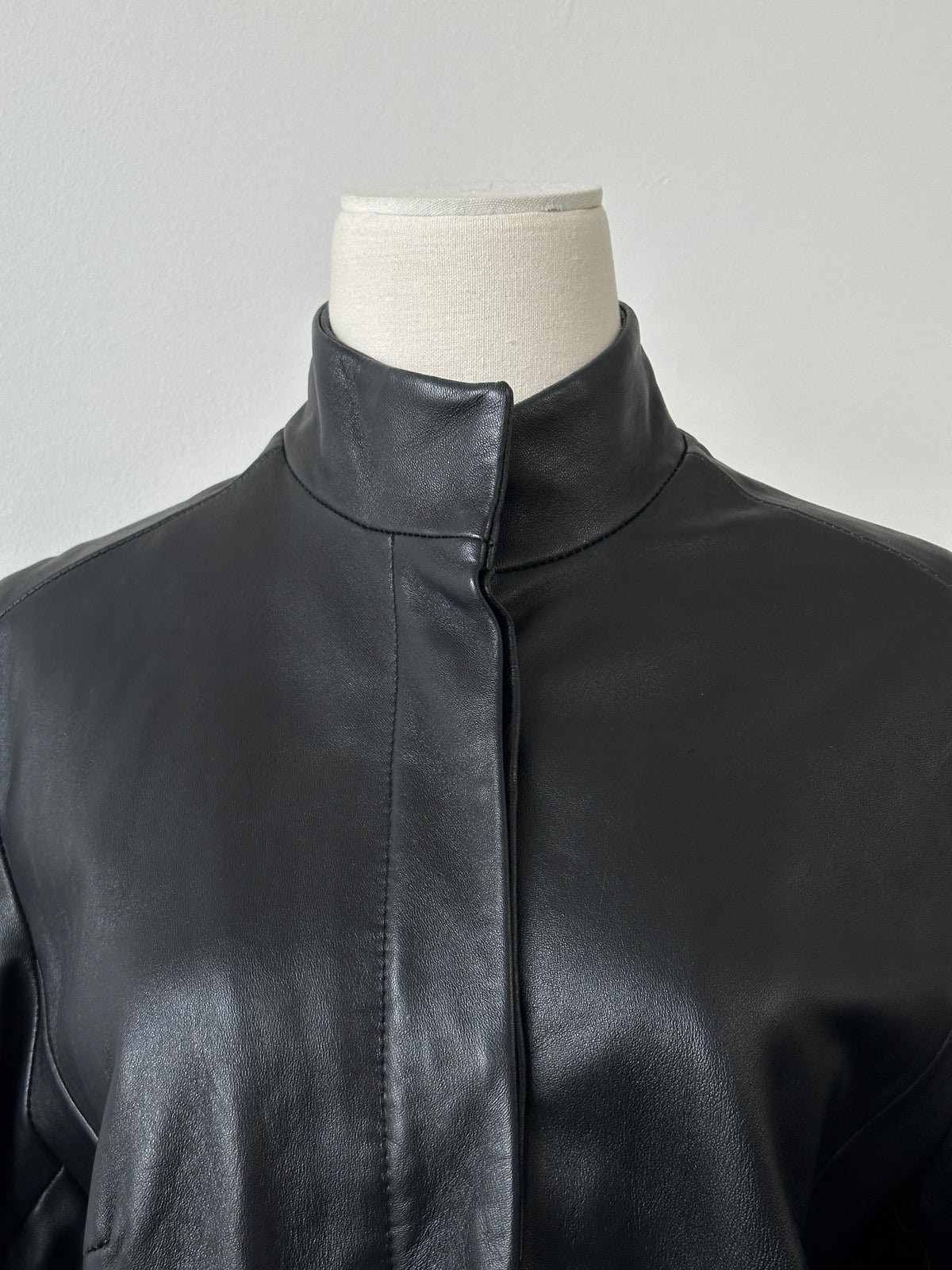 Vintage 1990s High Neck Leather Trench Coat - M