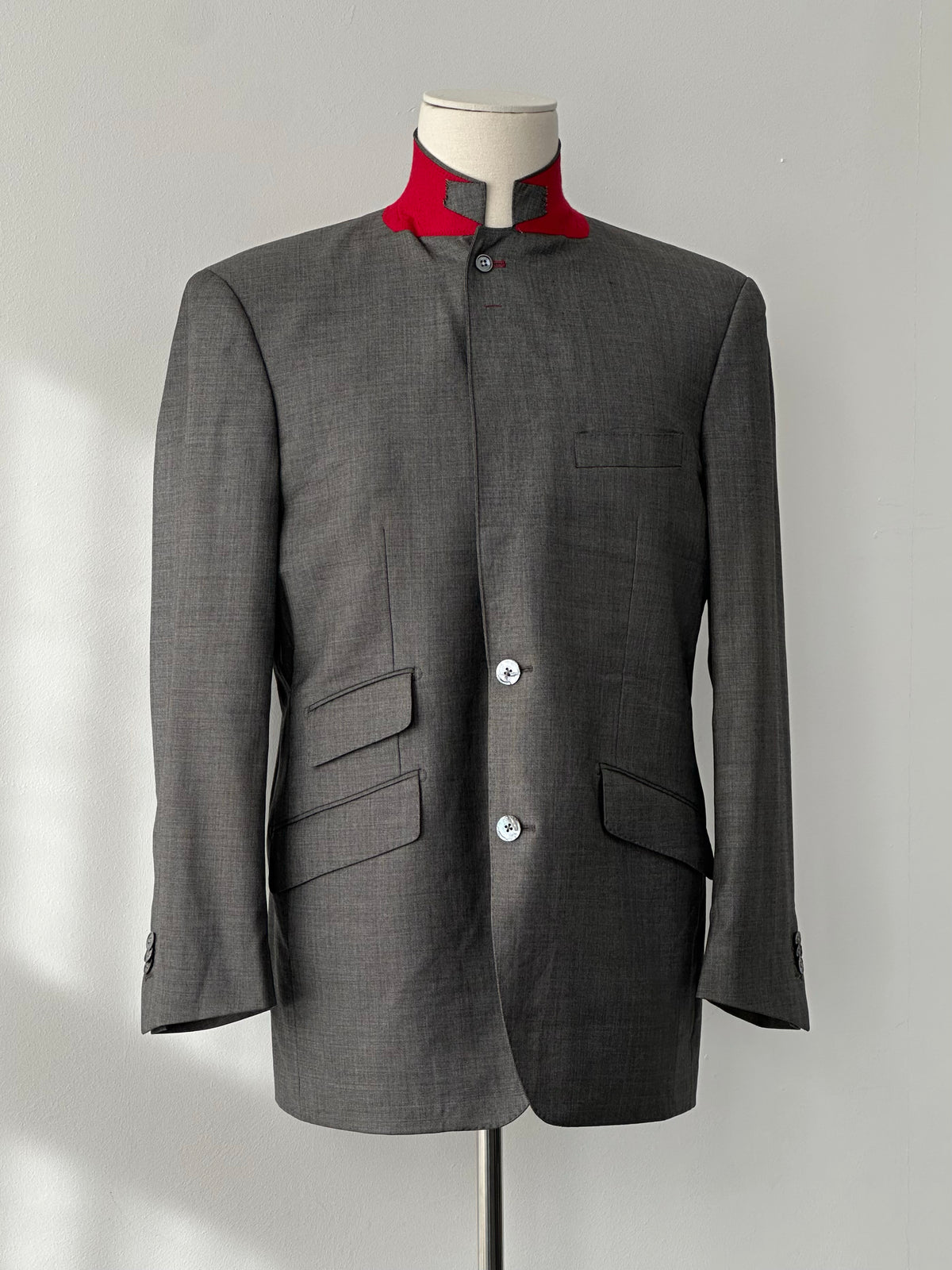 Loro Piana 1990s Pure Wool High Neck Contrast Collar Blazer - 40R