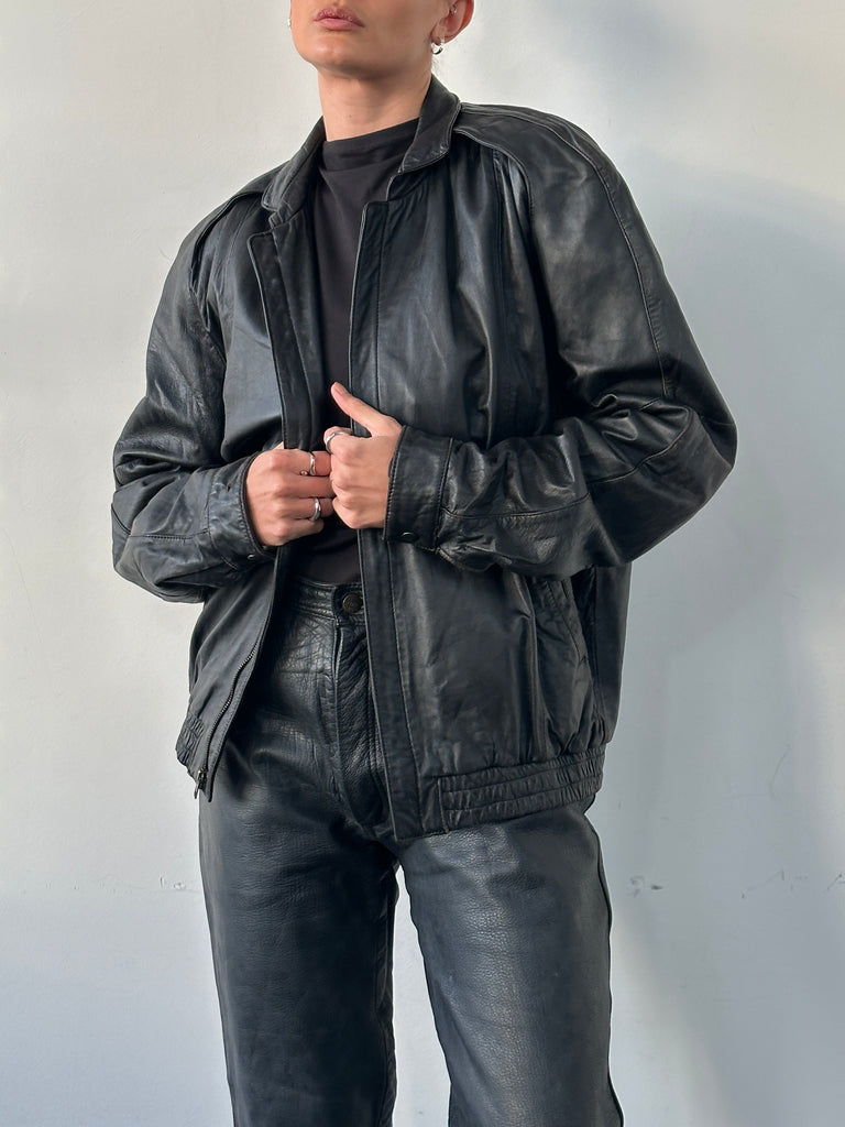 Italian Vintage Leather Bomber Jacket - M - SYLK