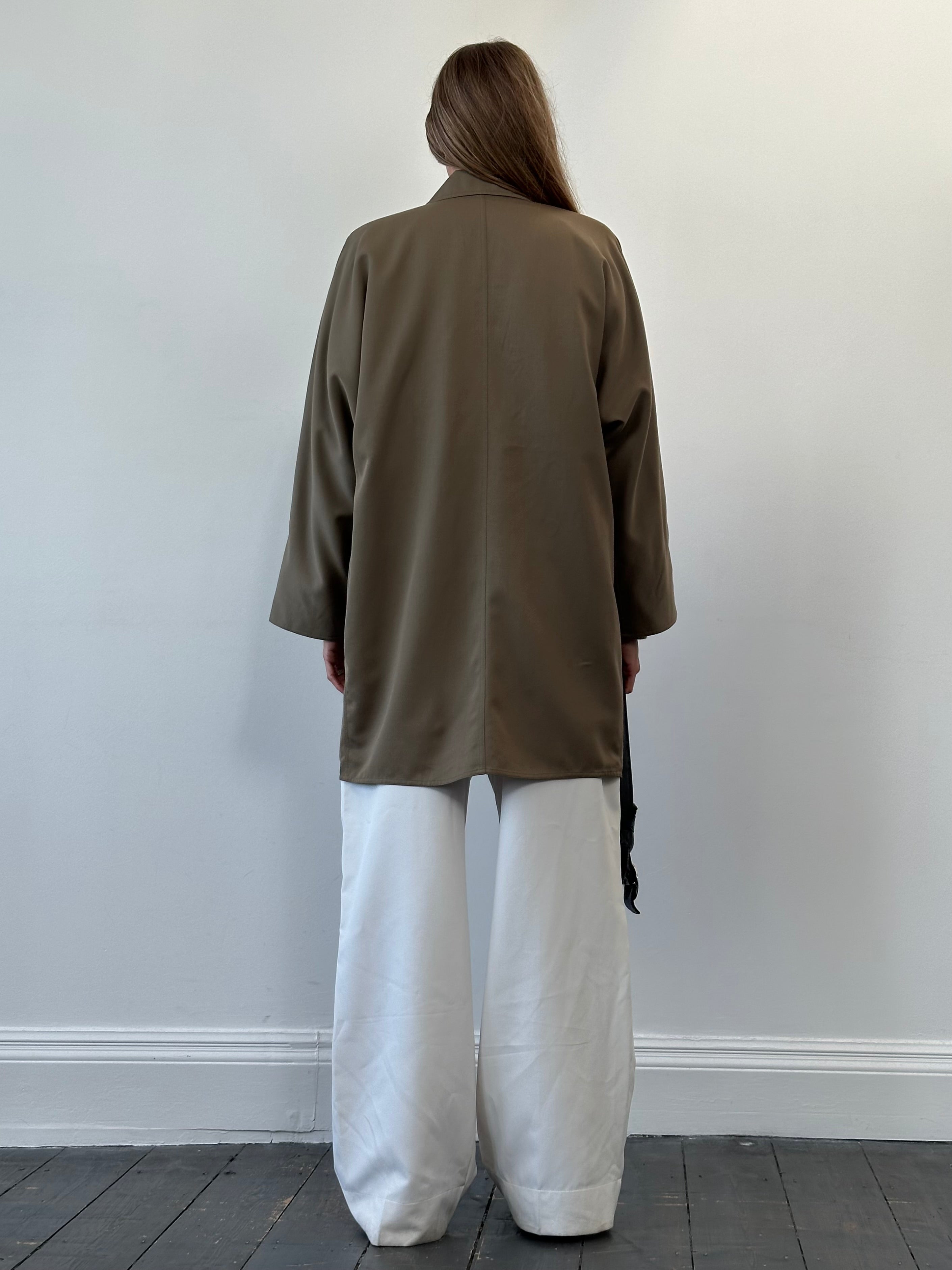 Marella pure wool double-breasted trench coat in size L/XL, beige color, with classic collar and button details.